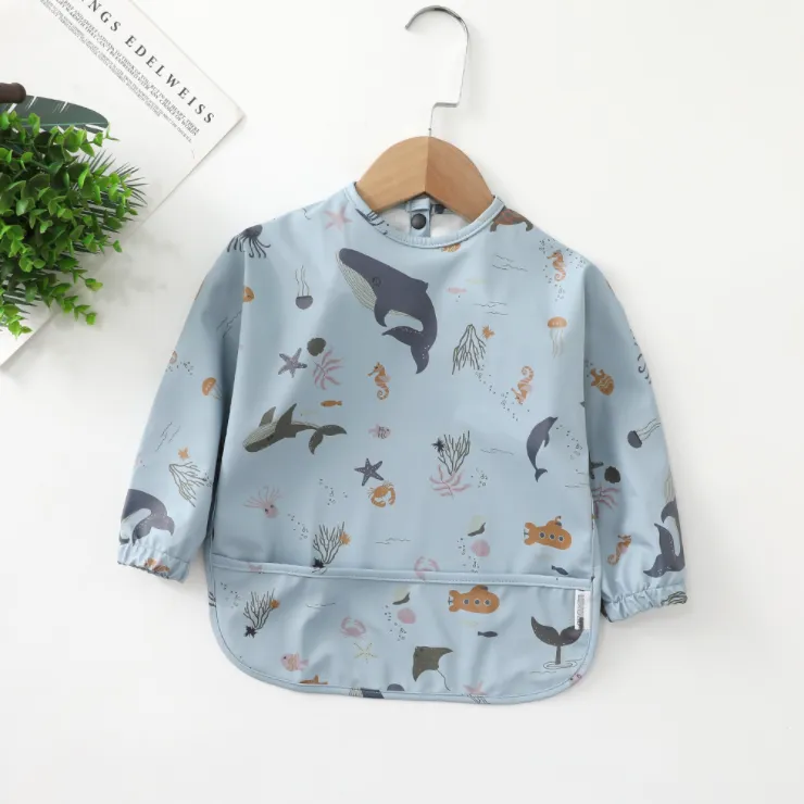 -Clearance- KUBY Baby Kids Waterproof sleeved bib Smock Feeding Bib（1~3years，80~100cm）
