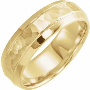14K Yellow 7 mm Beveled-Edge Band with Hammered Finish Size 11
