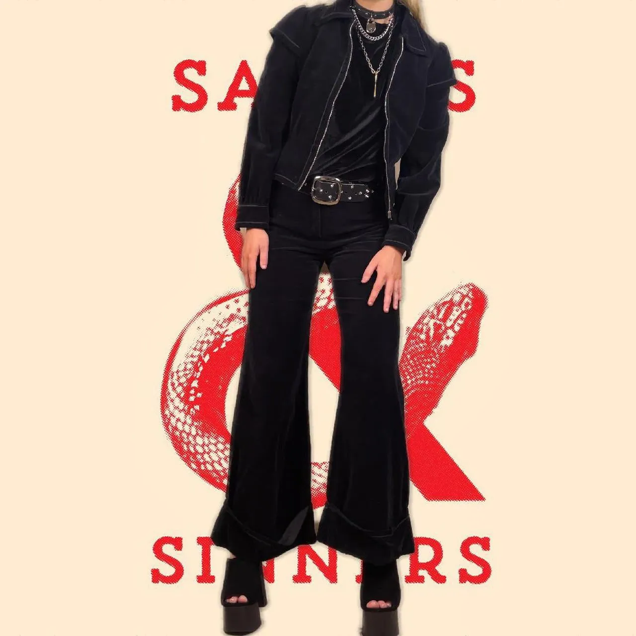 1970s velvet two piece flare pants & jacket
