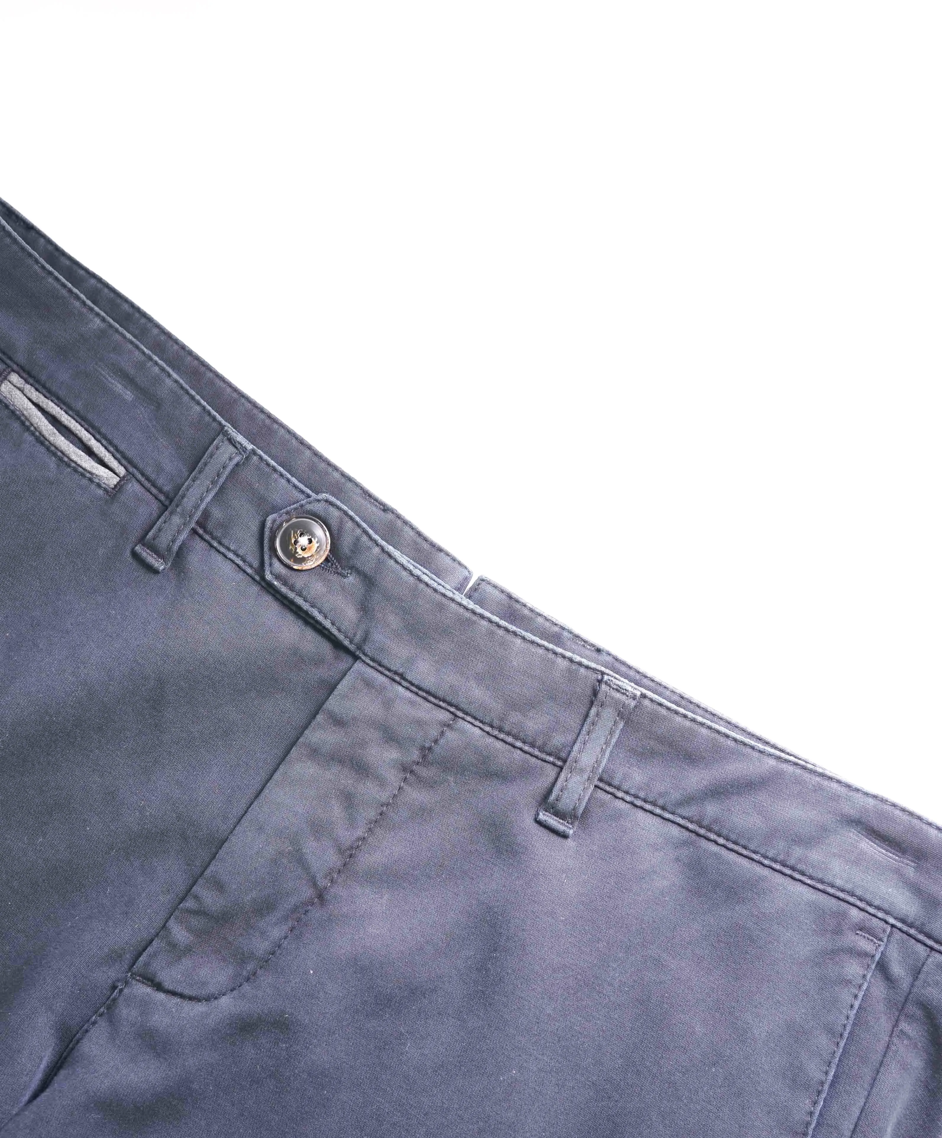 $395 ELEVENTY - Contrast Piping Navy Blue Cotton Chino Pants - 33W