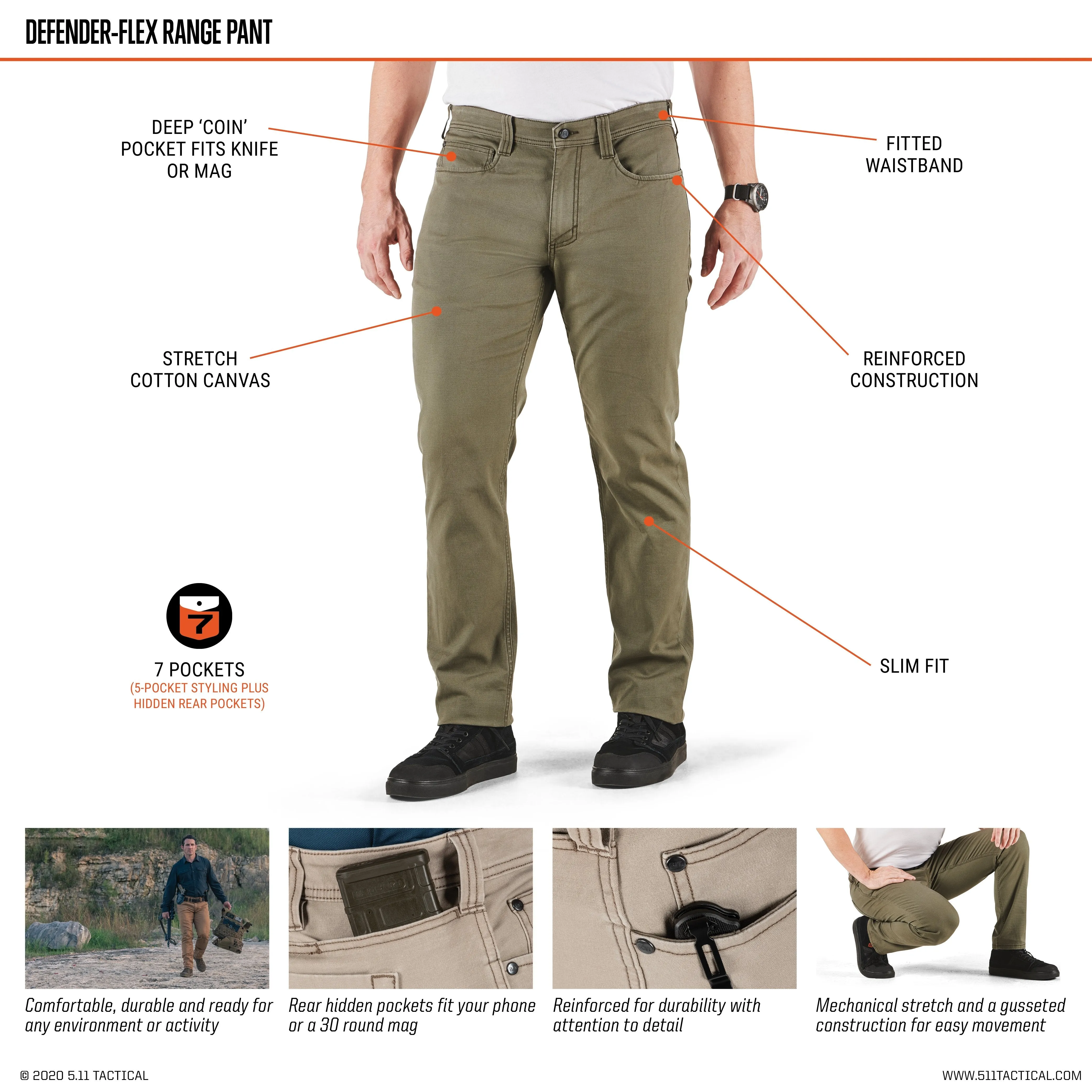 5.11 Tactical Defender Flex Range Pants Brown Duck