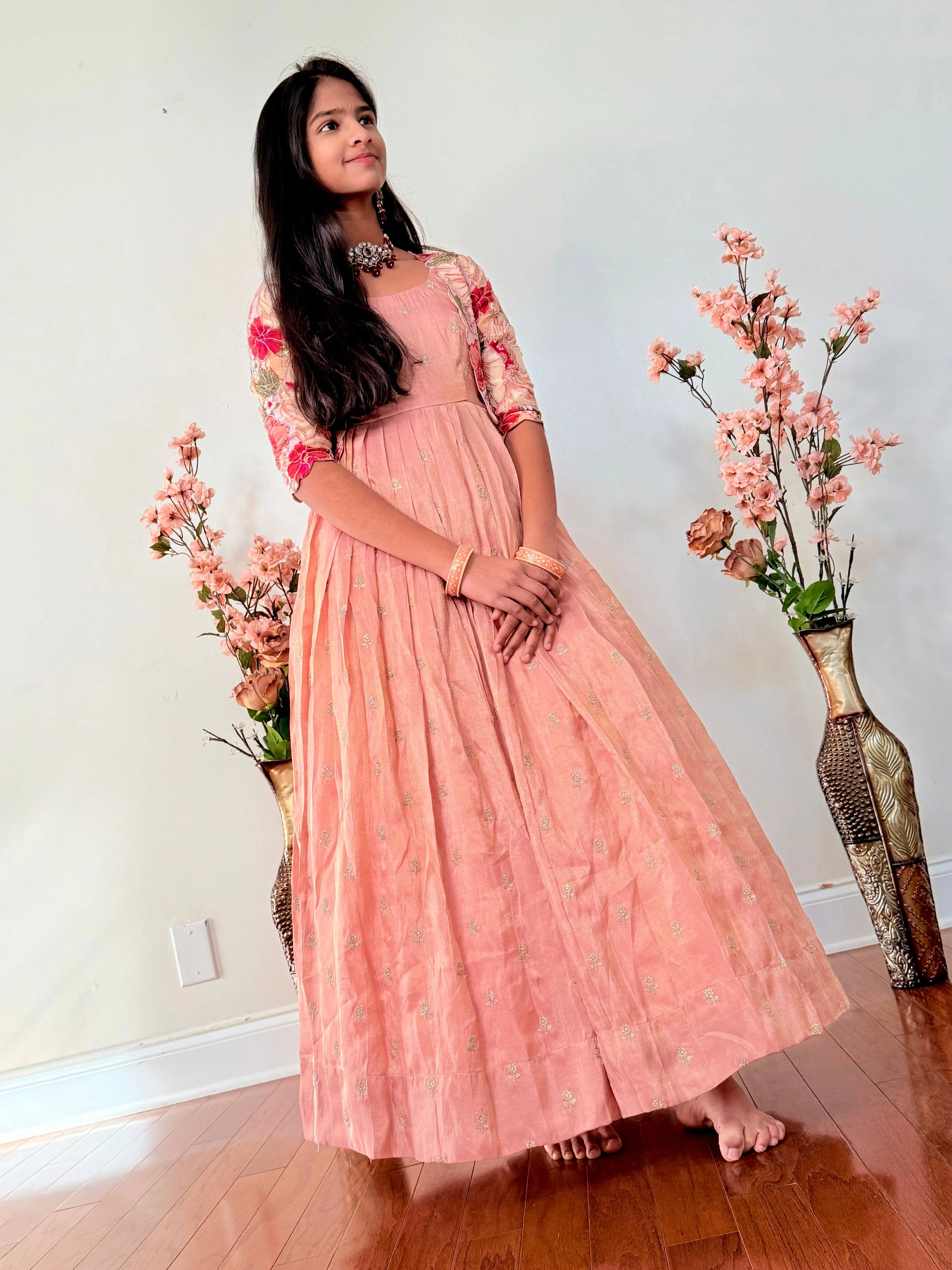9-10 yrs - Trendy Tissue Long Gown with Shrug