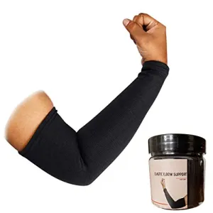 Aeroglo Health - Warm Compression Arm & Elbow Support Sleeve (Pair Pack in Re-usable Jar) for Pain, Jerk and Tan Prevention - Soft, Knitted & Breathable Material (Black)