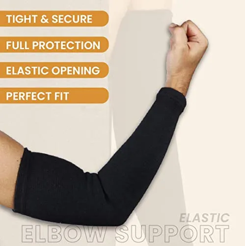 Aeroglo Health - Warm Compression Arm & Elbow Support Sleeve (Pair Pack in Re-usable Jar) for Pain, Jerk and Tan Prevention - Soft, Knitted & Breathable Material (Black)