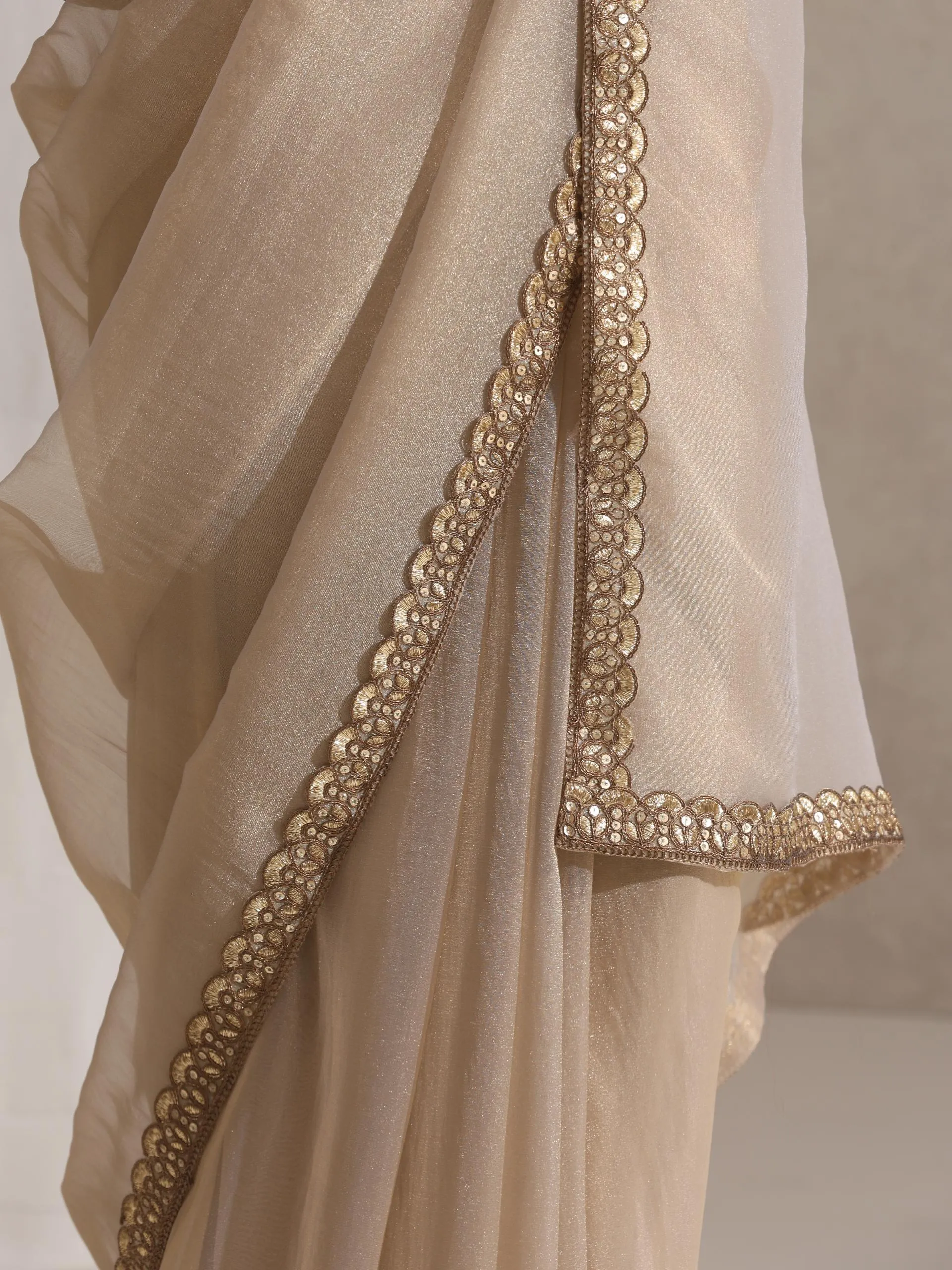 Alchemist Gold Soft Tissue Banarasi Saree with Lace with Velvet Blouse Fabric