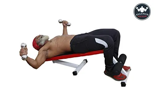 ALLYSON FITNESS Foldable Flat Bench- Up to 500 kg Capacity Tested for Strength Training Multipurpose Fitness Exercise Gym Workout, Heavy Duty Weight Flat Bench for Home & Gym(Yellow)