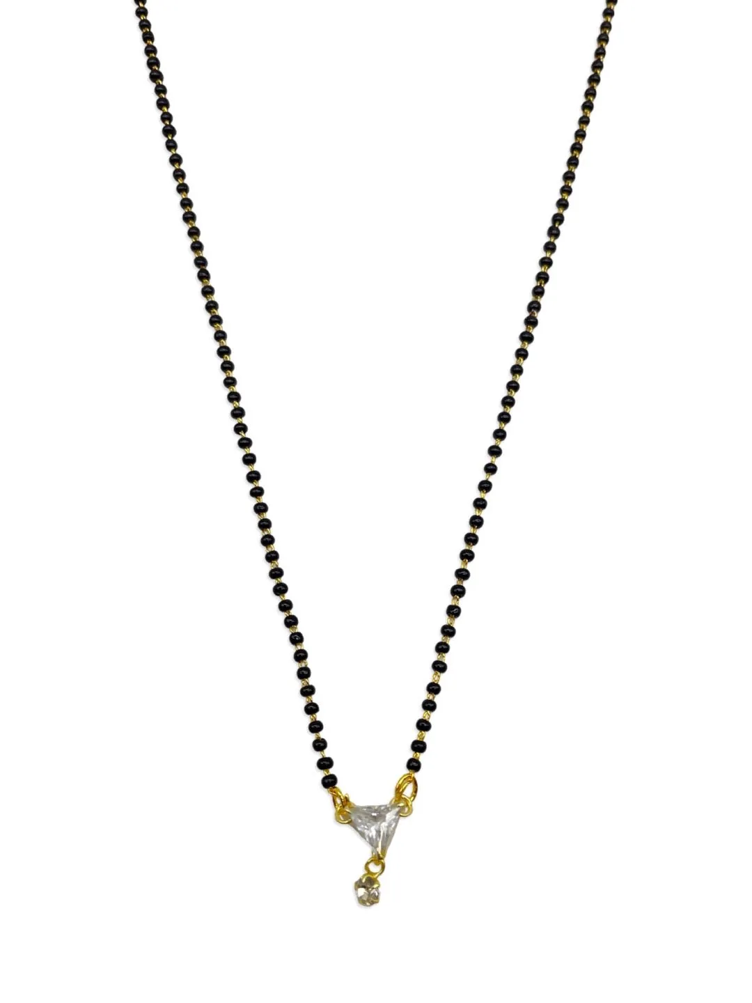 Artificial American Single Diamond Short Mangalsutra Designs Triangle Shape Pendant Simple Black Beads Chain