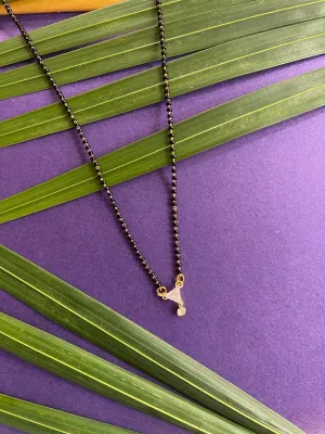 Artificial American Single Diamond Short Mangalsutra Designs Triangle Shape Pendant Simple Black Beads Chain