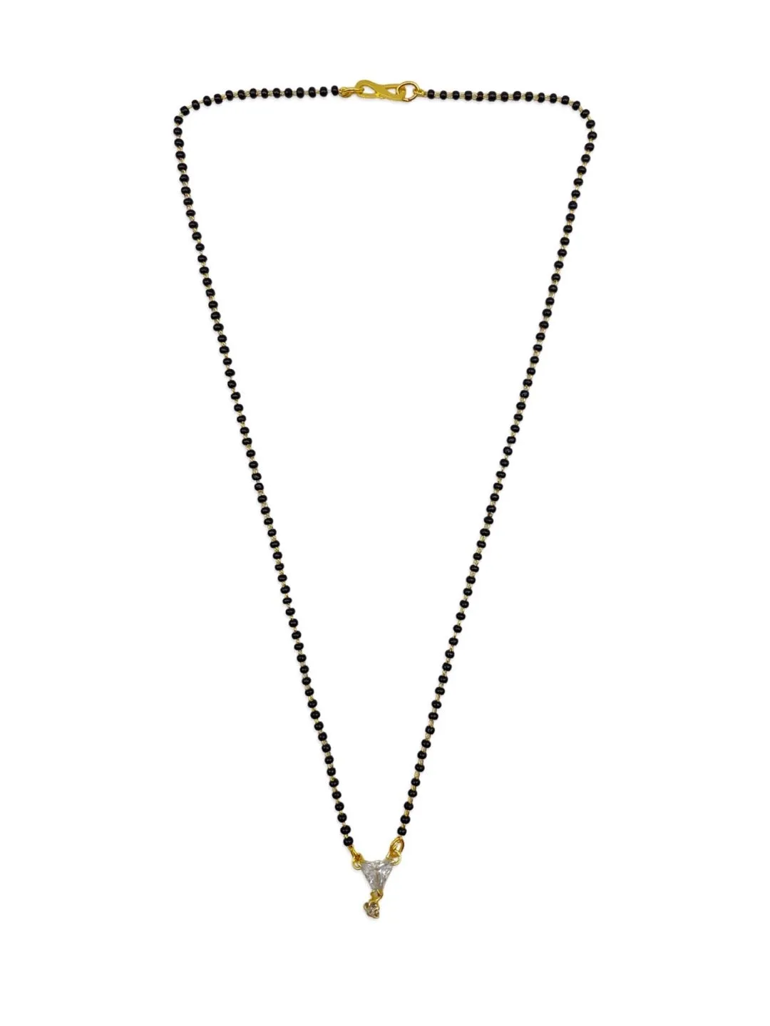 Artificial American Single Diamond Short Mangalsutra Designs Triangle Shape Pendant Simple Black Beads Chain