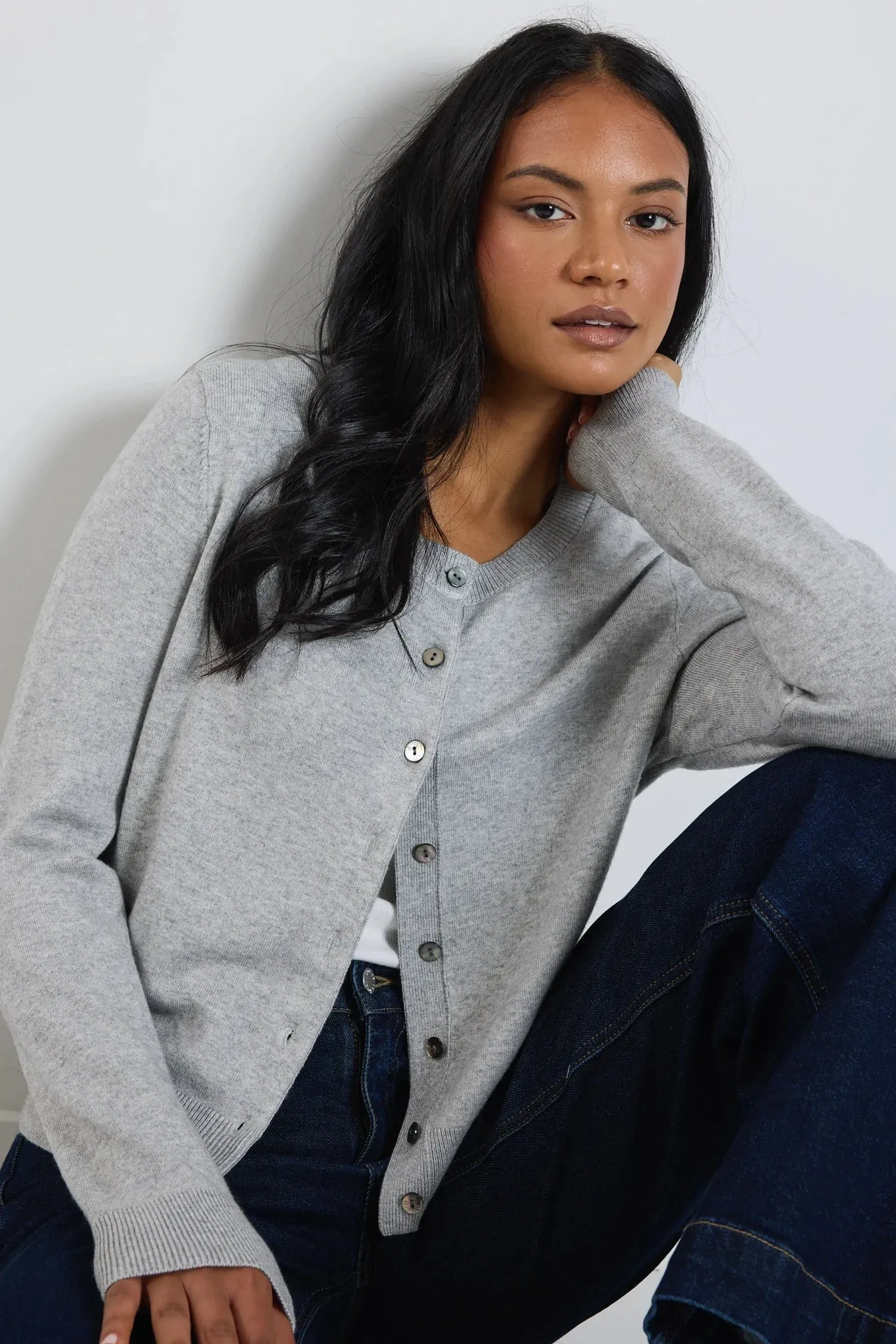 Autograph Cashmere Blend Cardigan Grey/Marle