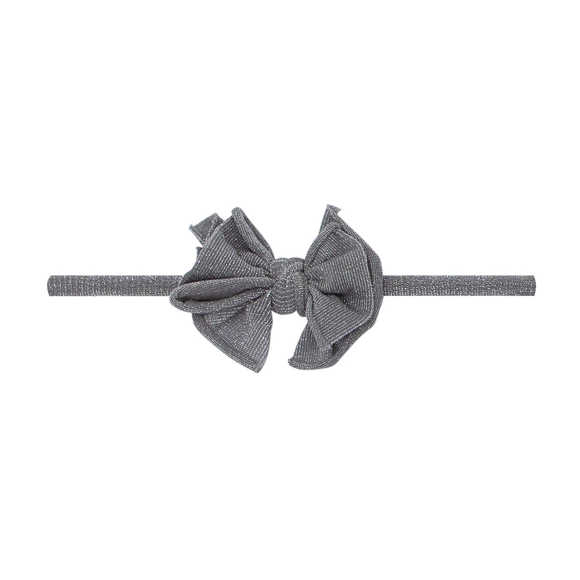 Baby Bling Metallic Baby Skinny Nylon Bow Headband - Silver
