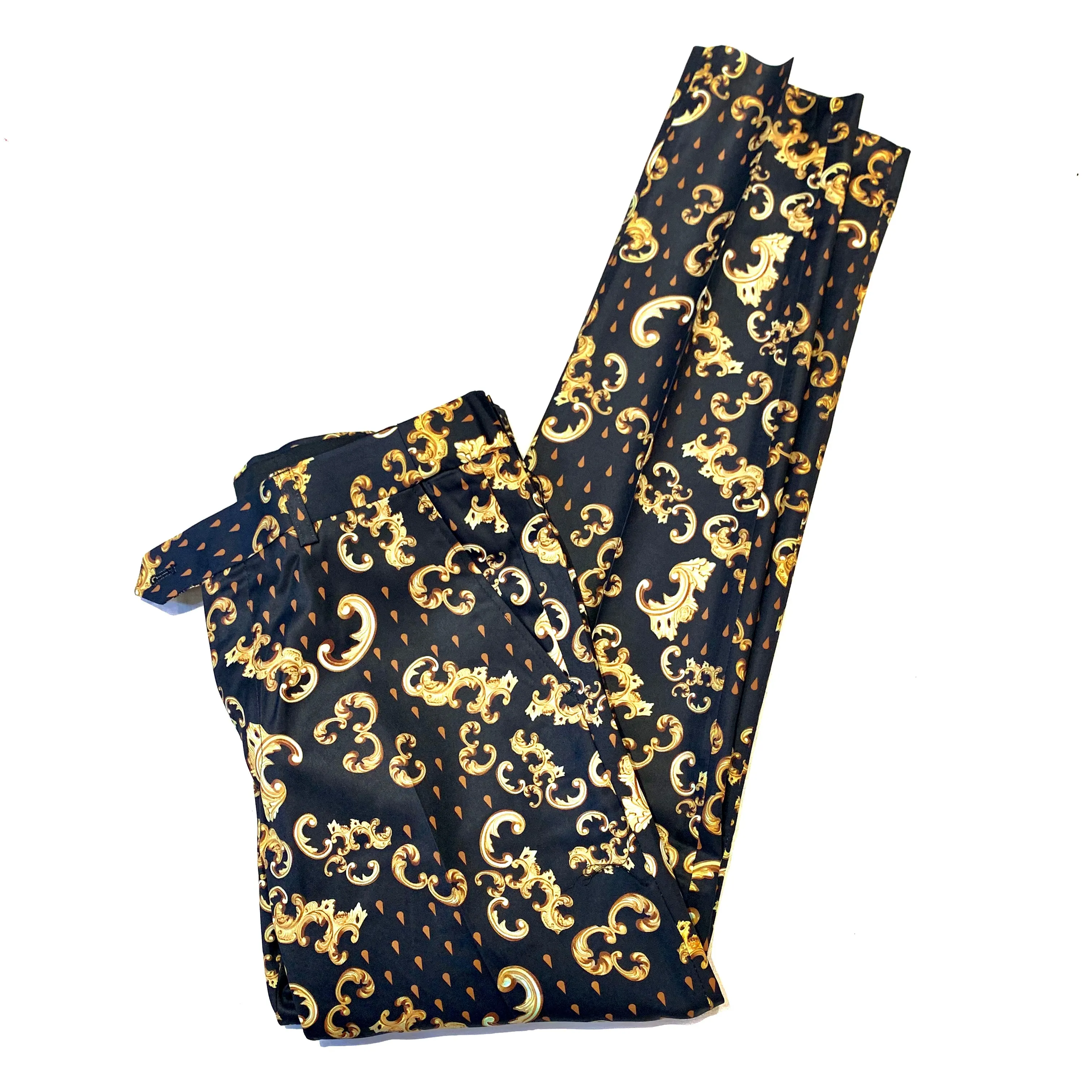 Barabas Black Gold Royal Print Dress Pants