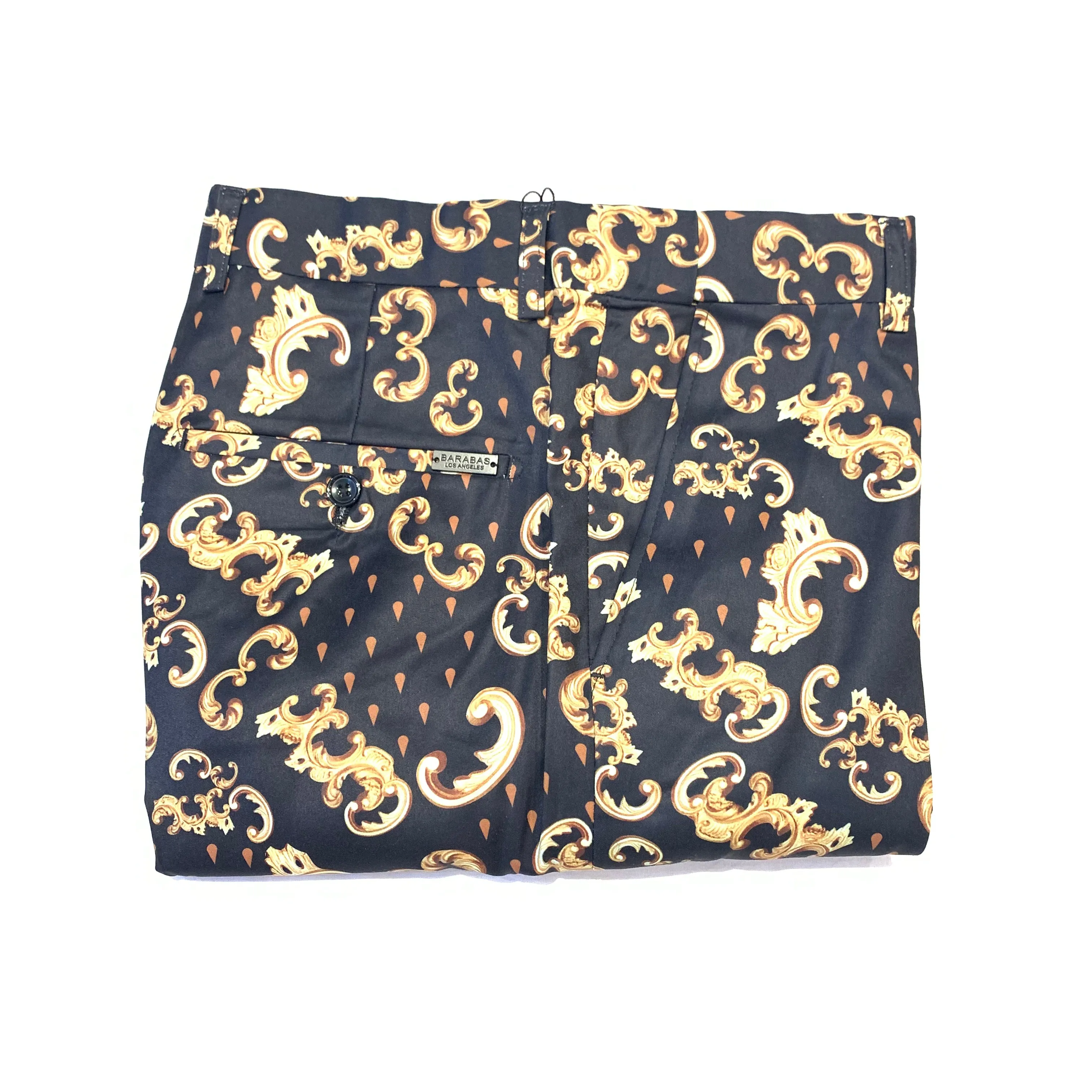 Barabas Black Gold Royal Print Dress Pants