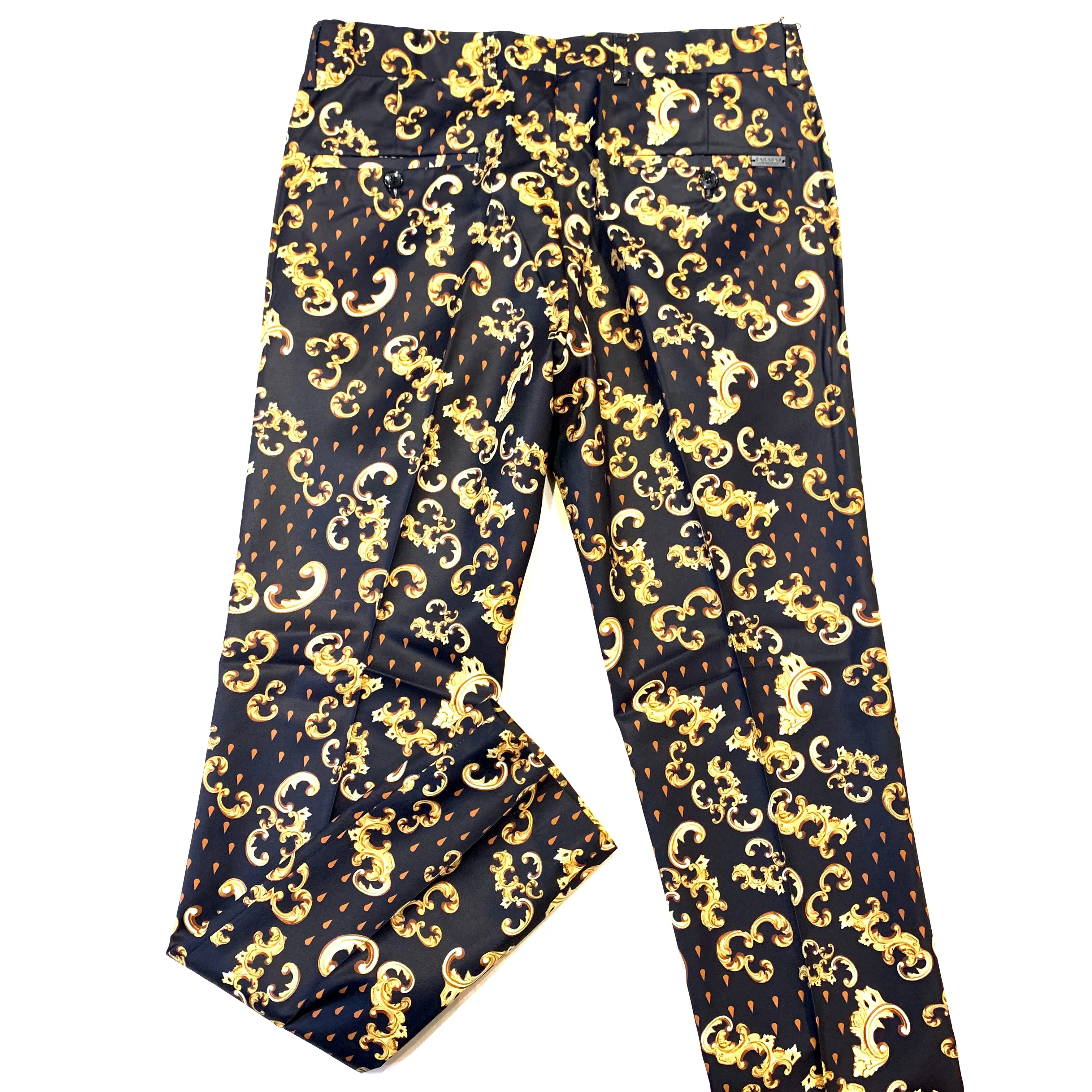Barabas Black Gold Royal Print Dress Pants