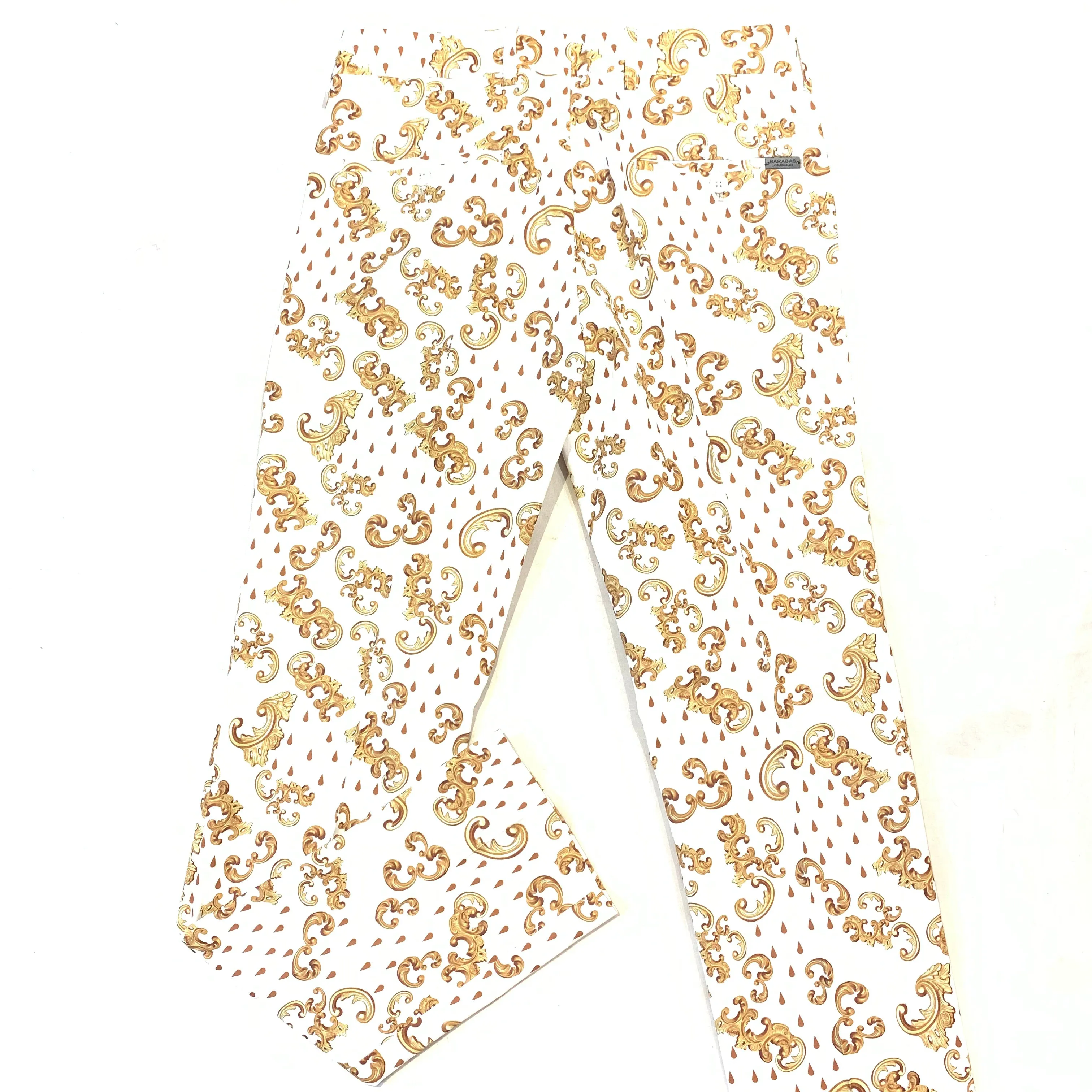 Barabas White Gold Royal Print Dress Pants