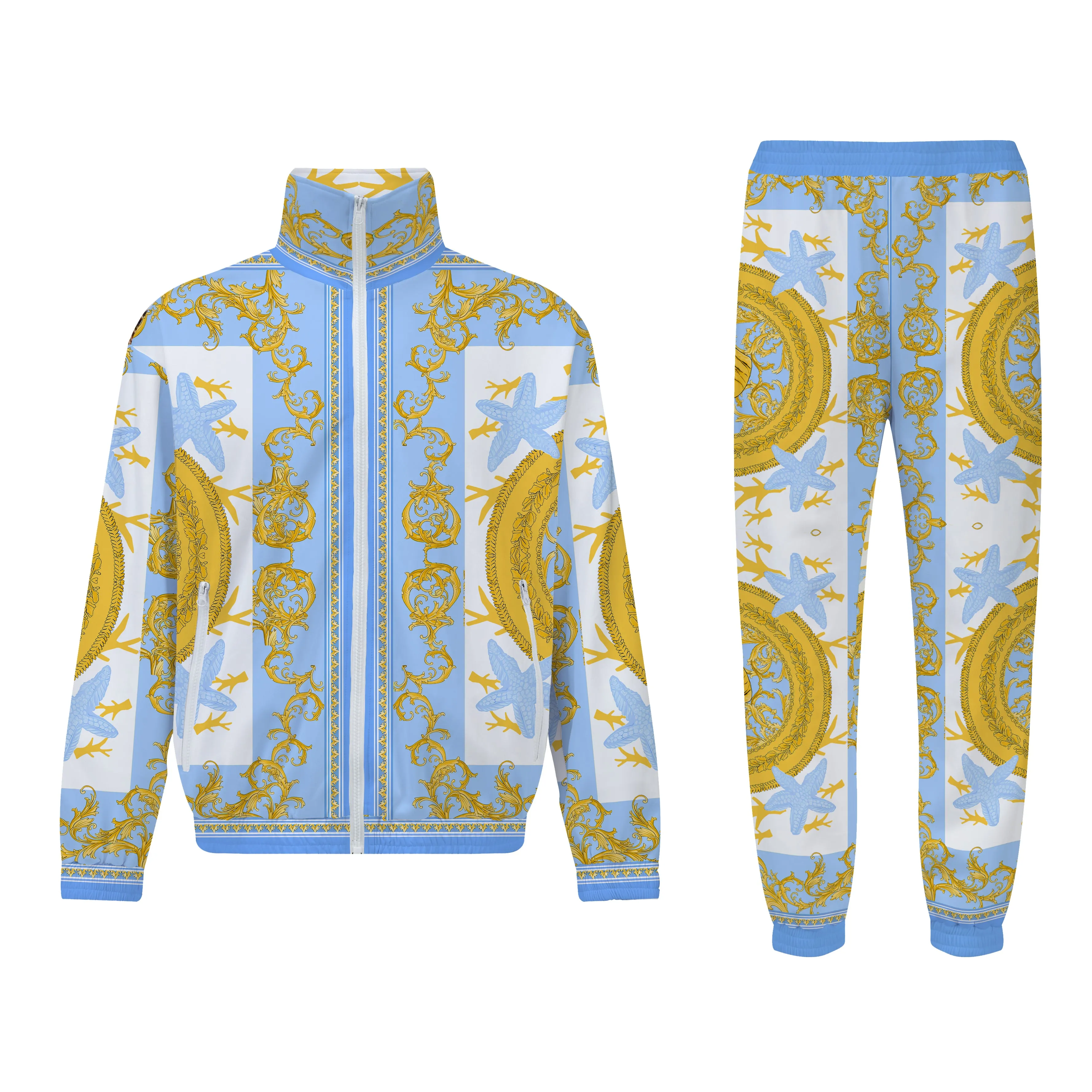 Baroque Floral Pattern Print Elastic Waist Sports Sweatshirt Pants