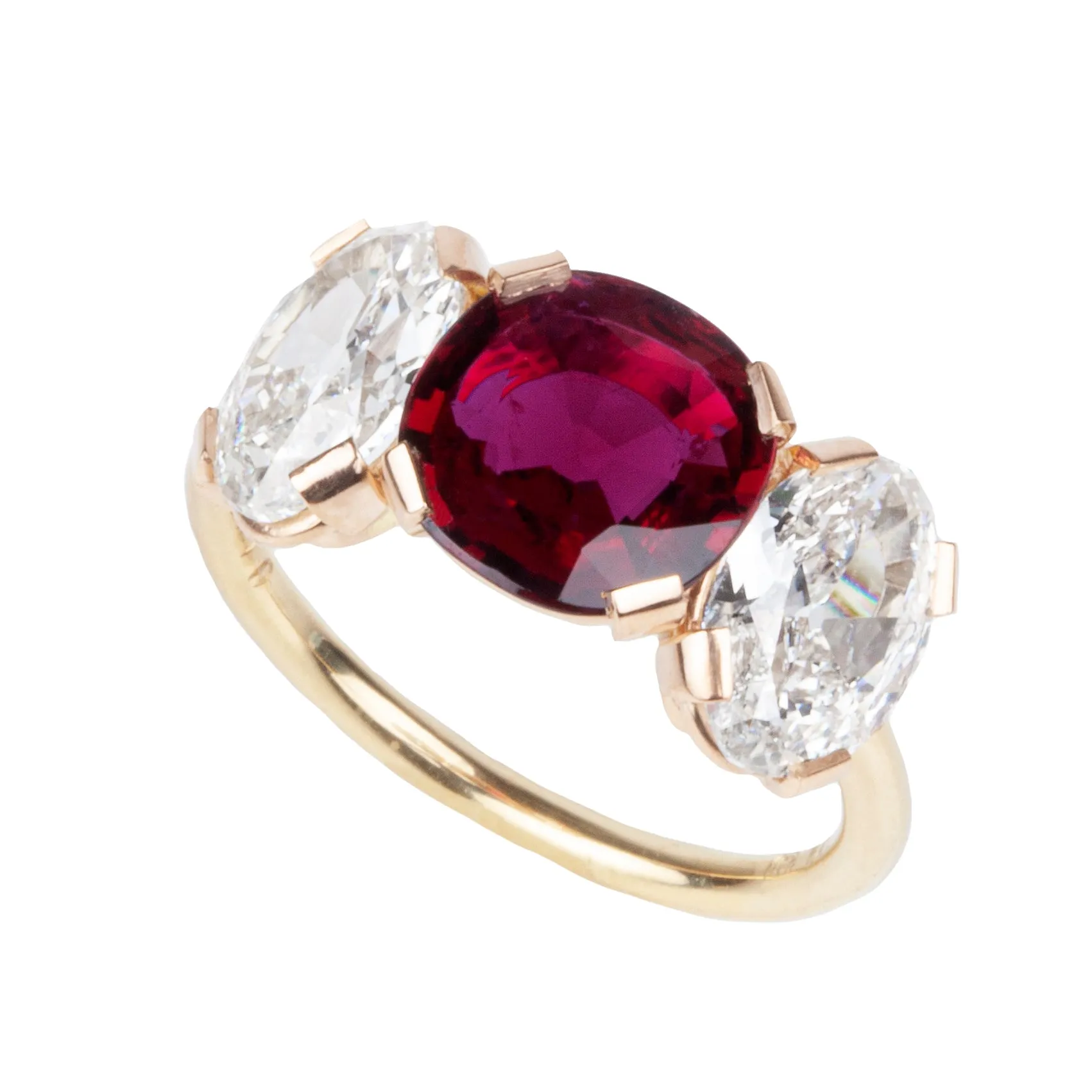 Bell & Bird Three Stone Ruby and Diamond Ring