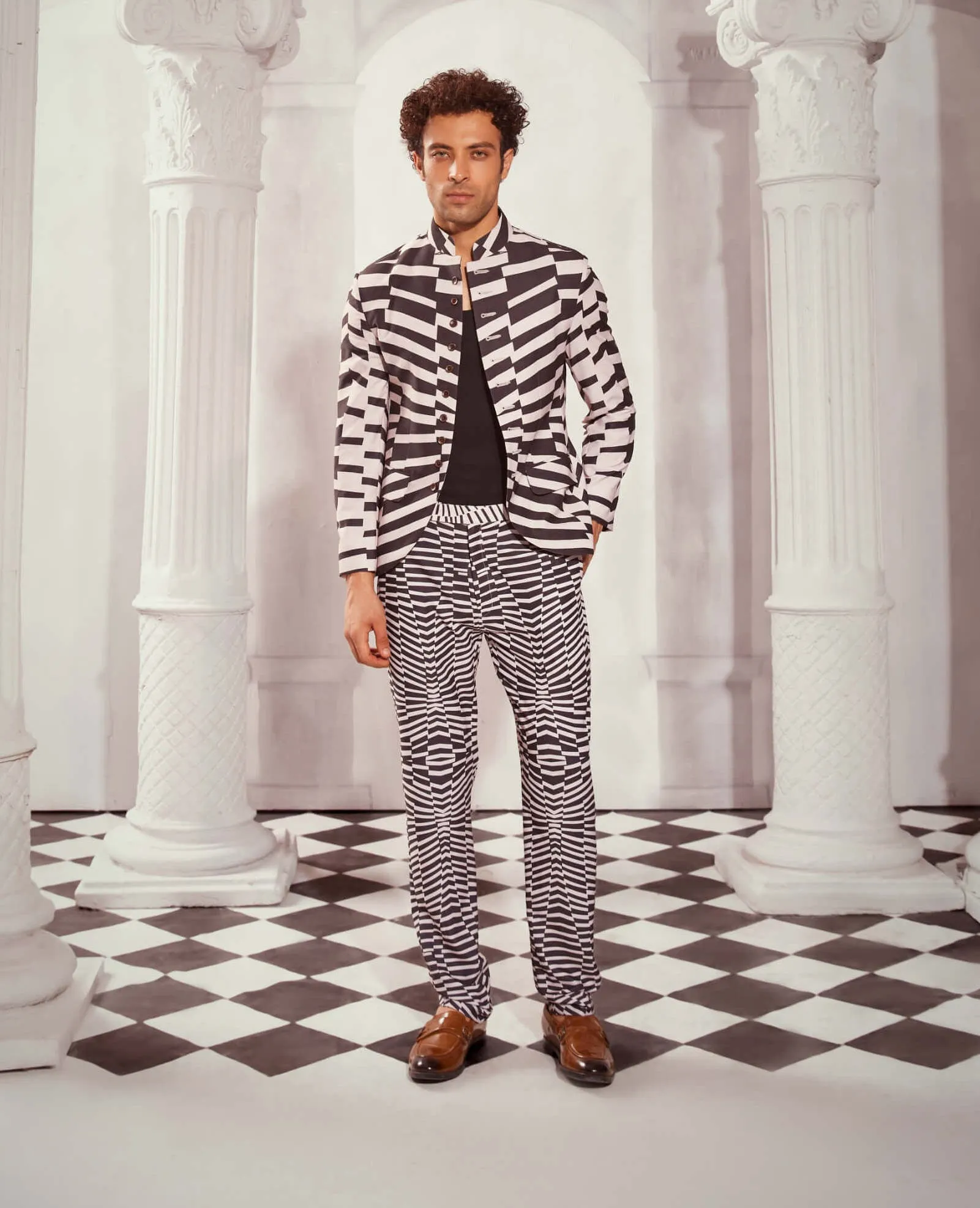 Black & white byzantine print trousers
