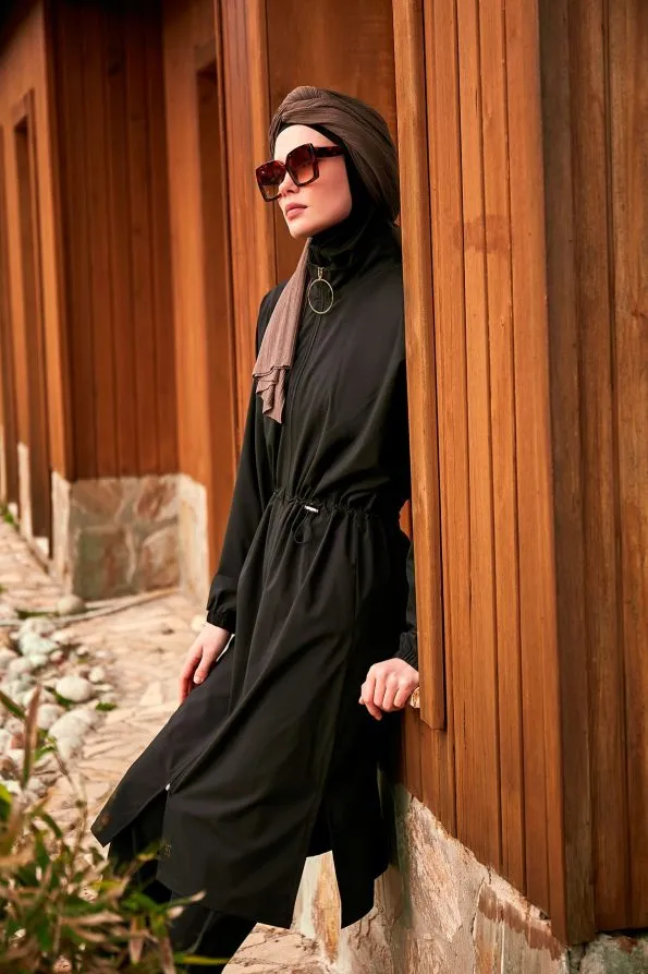 Black Elegant Woven Full Burkini Swimwear