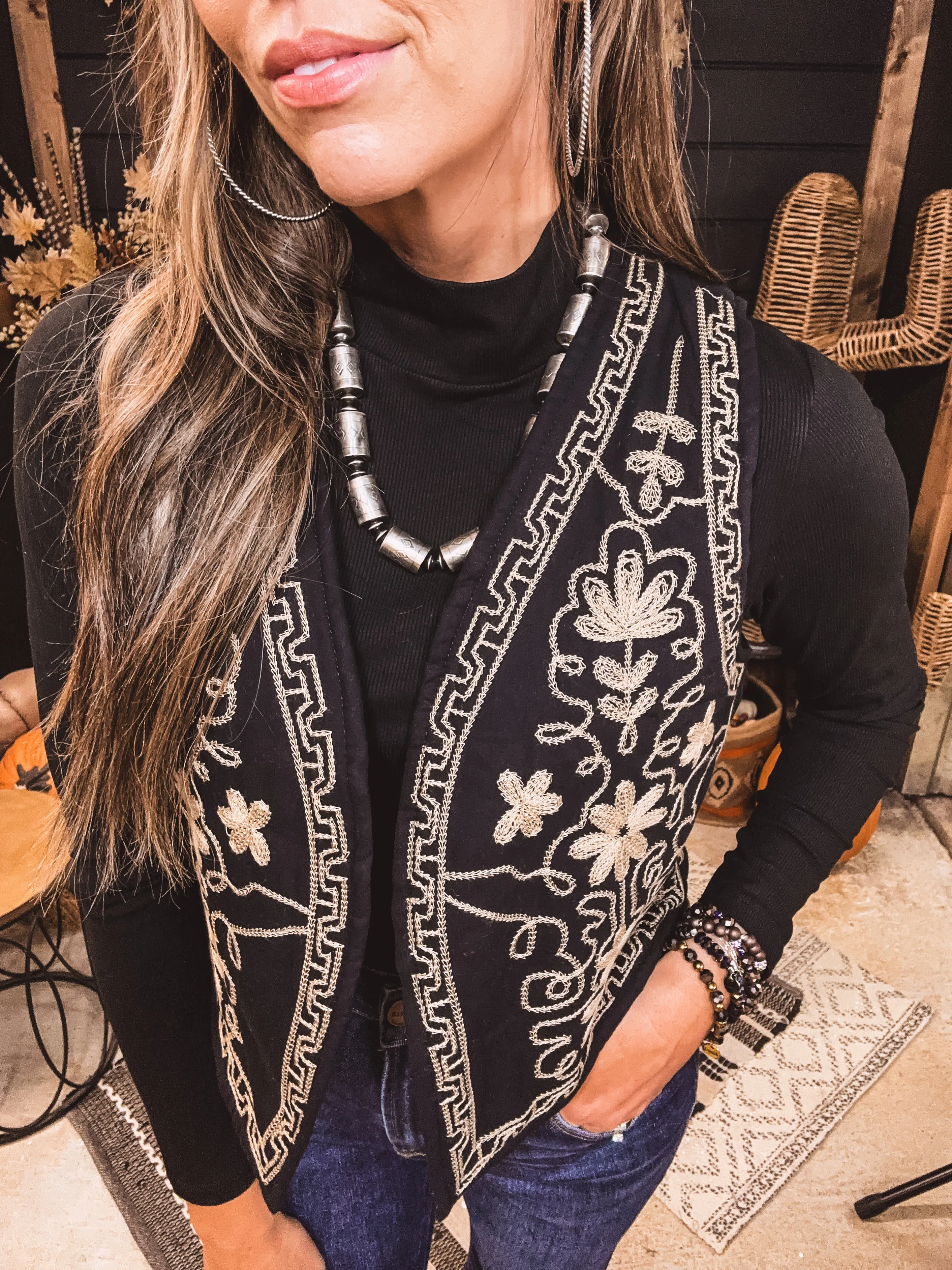 Black Embroidered Vest