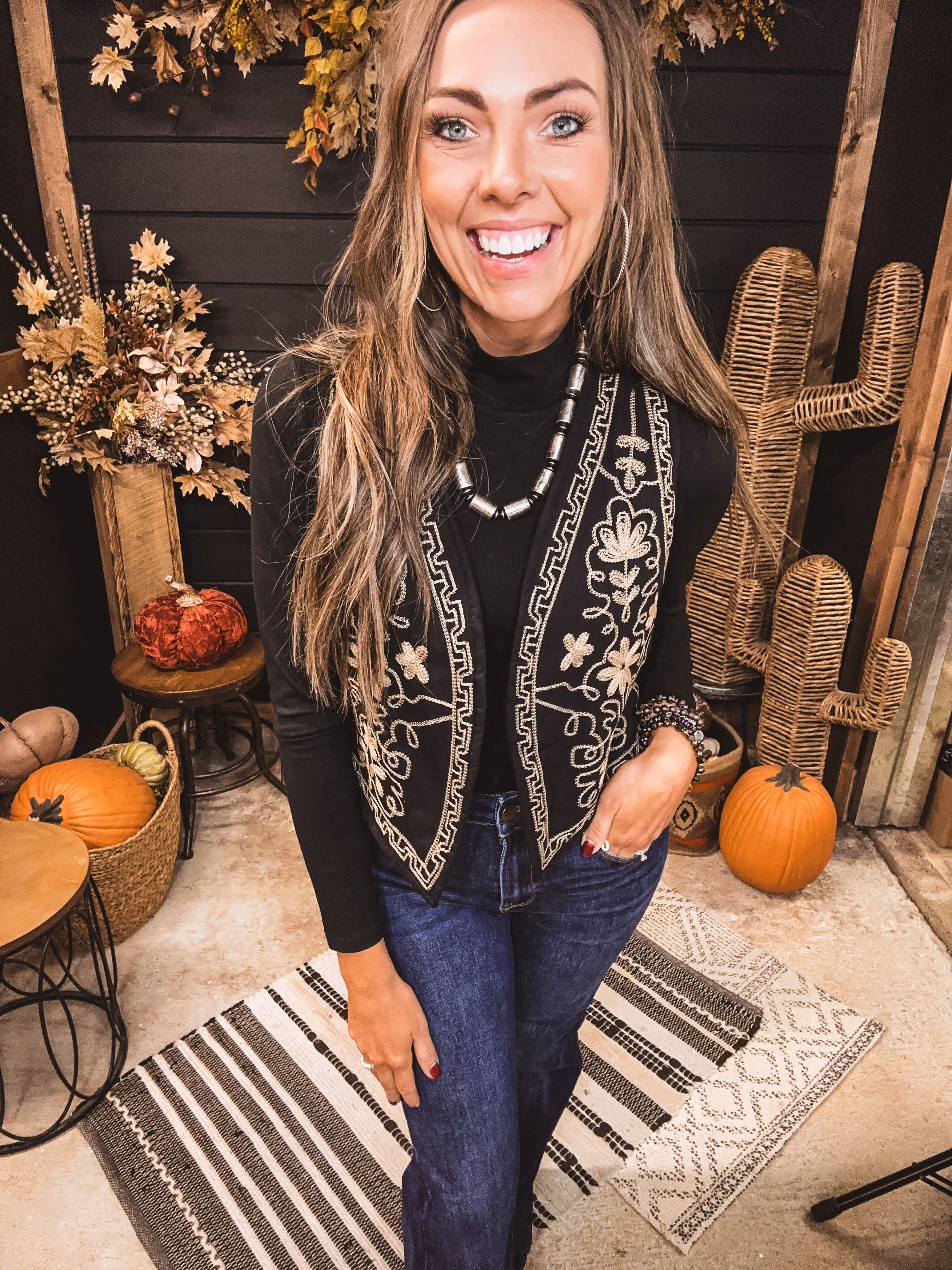 Black Embroidered Vest