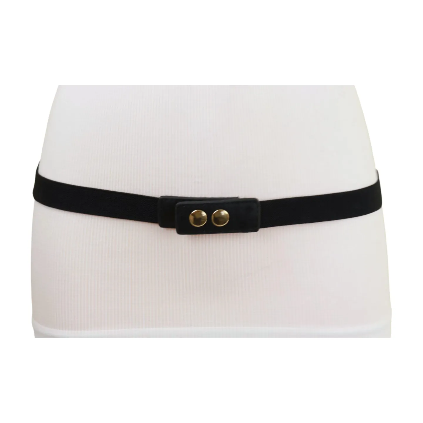 Black Skinny Elastic Belt Blue Flower Charm Fit S M