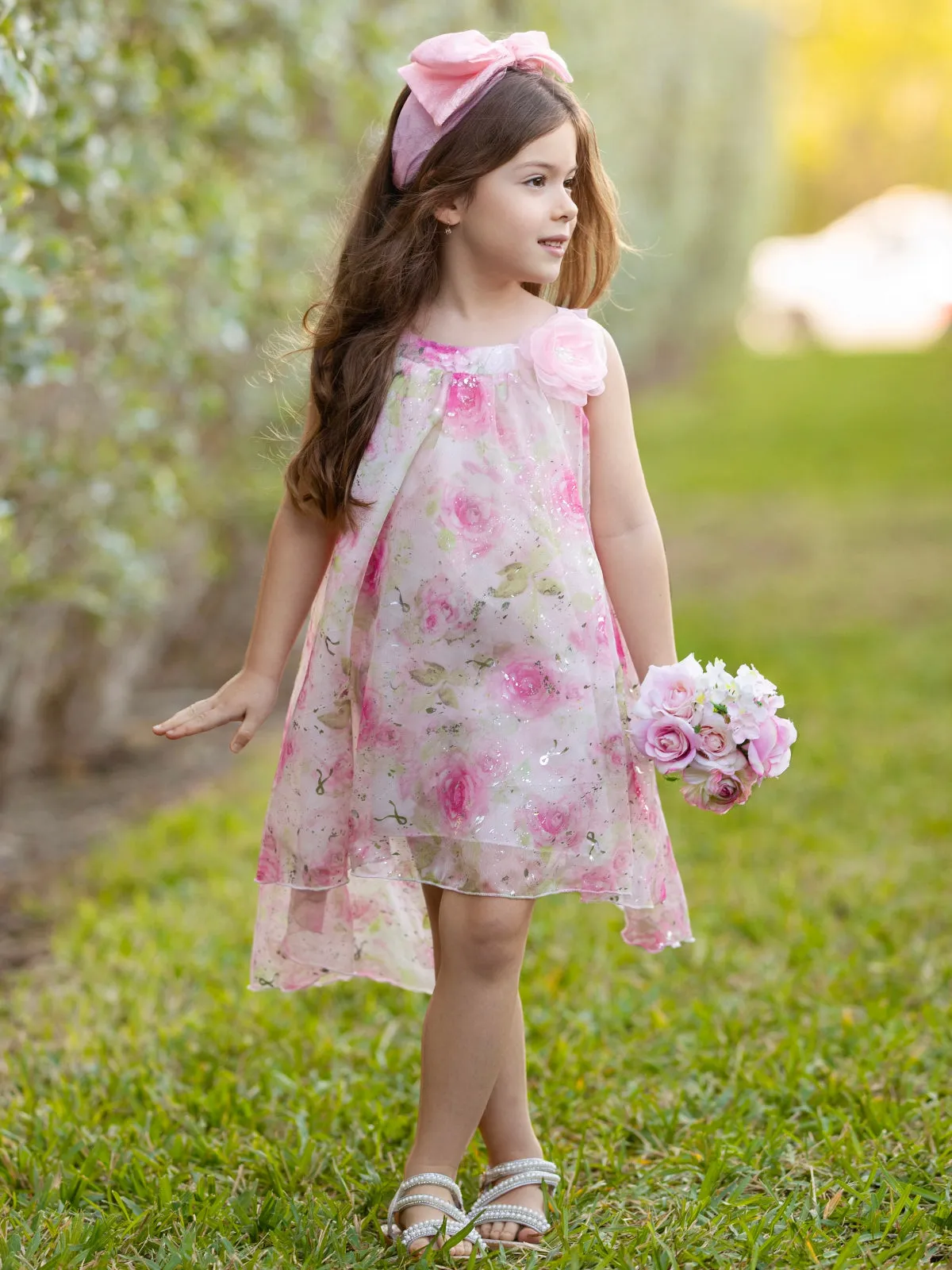 Blush Bloom Floral Chiffon Hi-Lo Dress