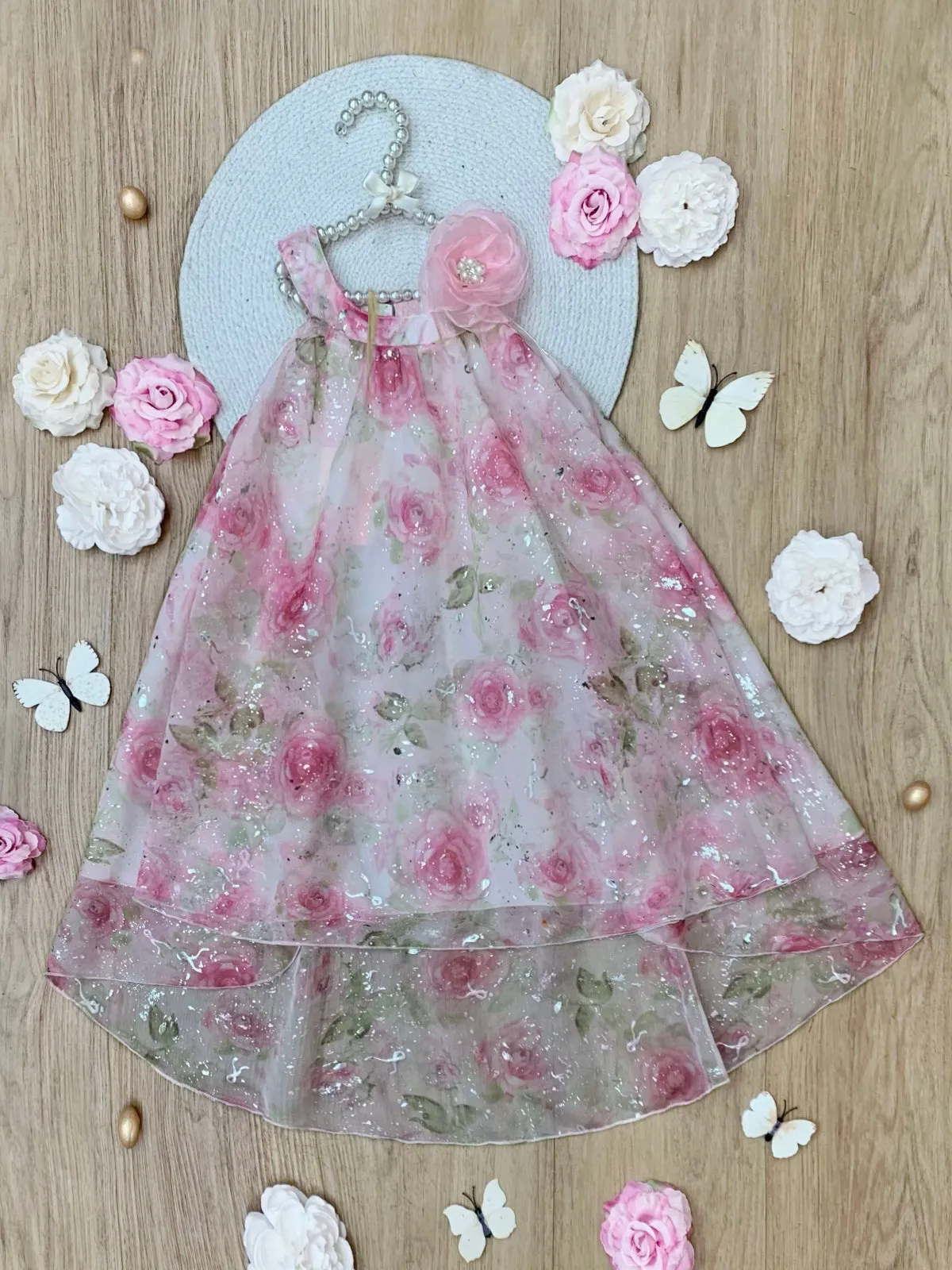 Blush Bloom Floral Chiffon Hi-Lo Dress