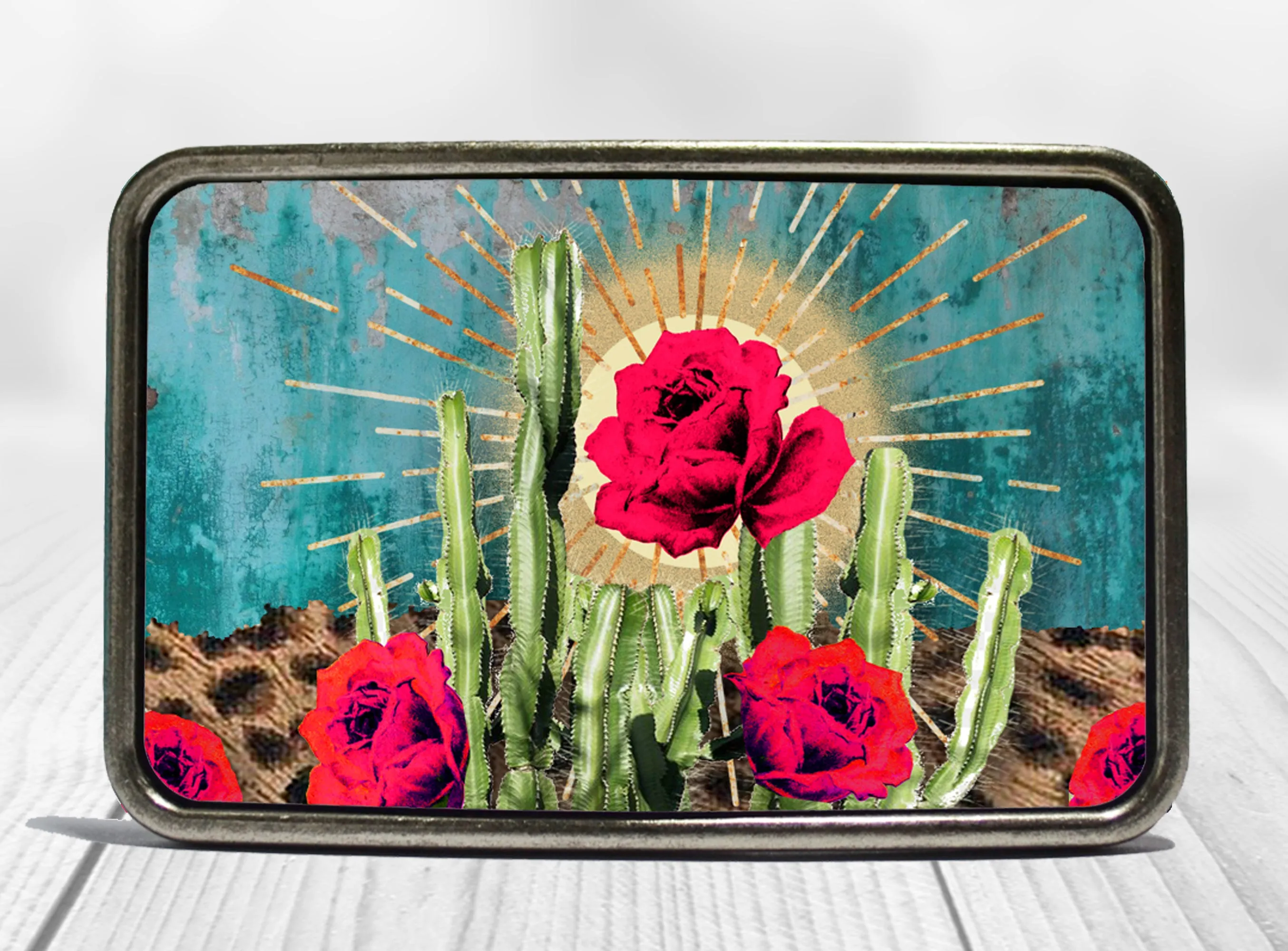 Boho Cactus Rose Belt Buckle