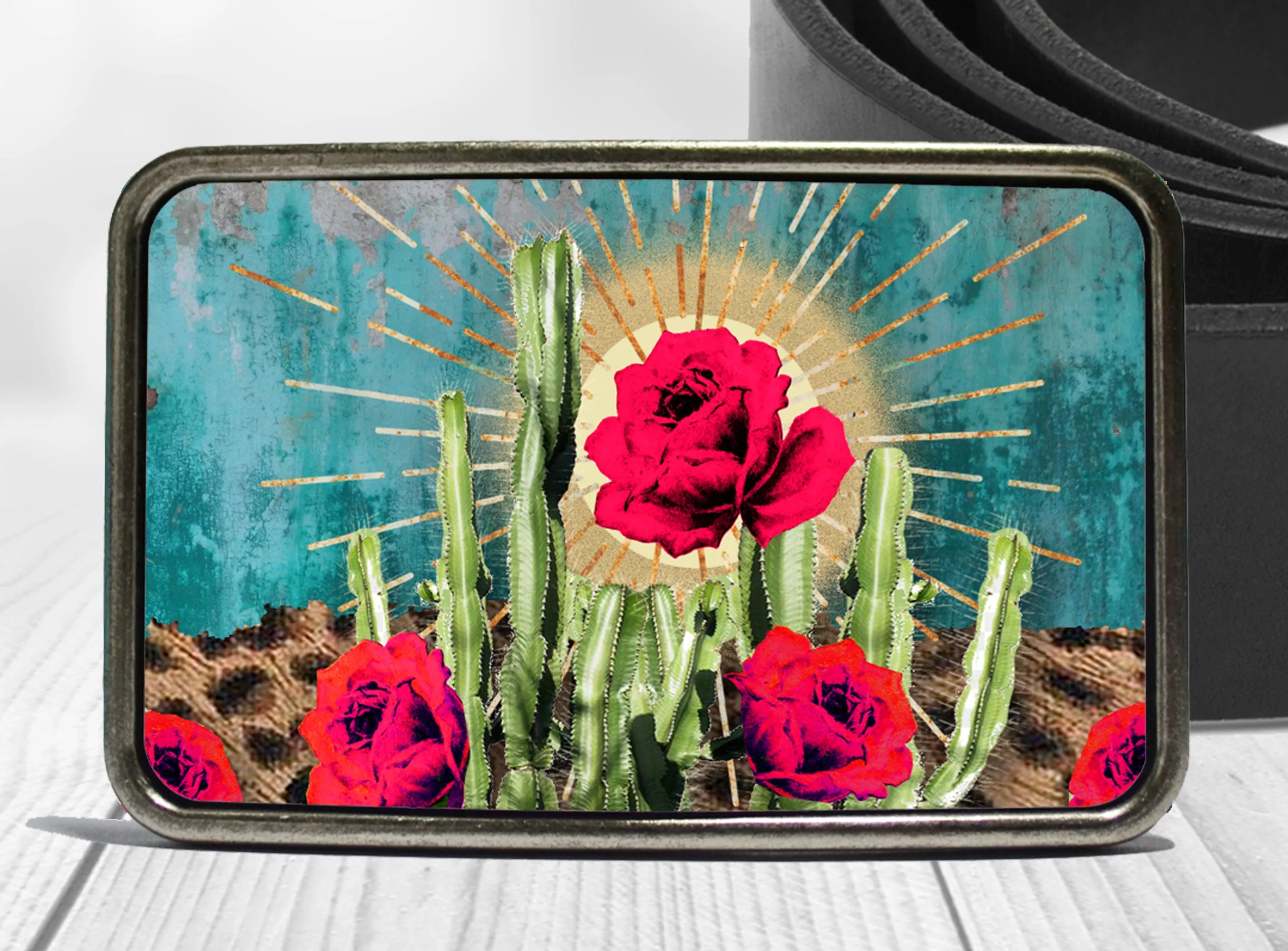 Boho Cactus Rose Belt Buckle