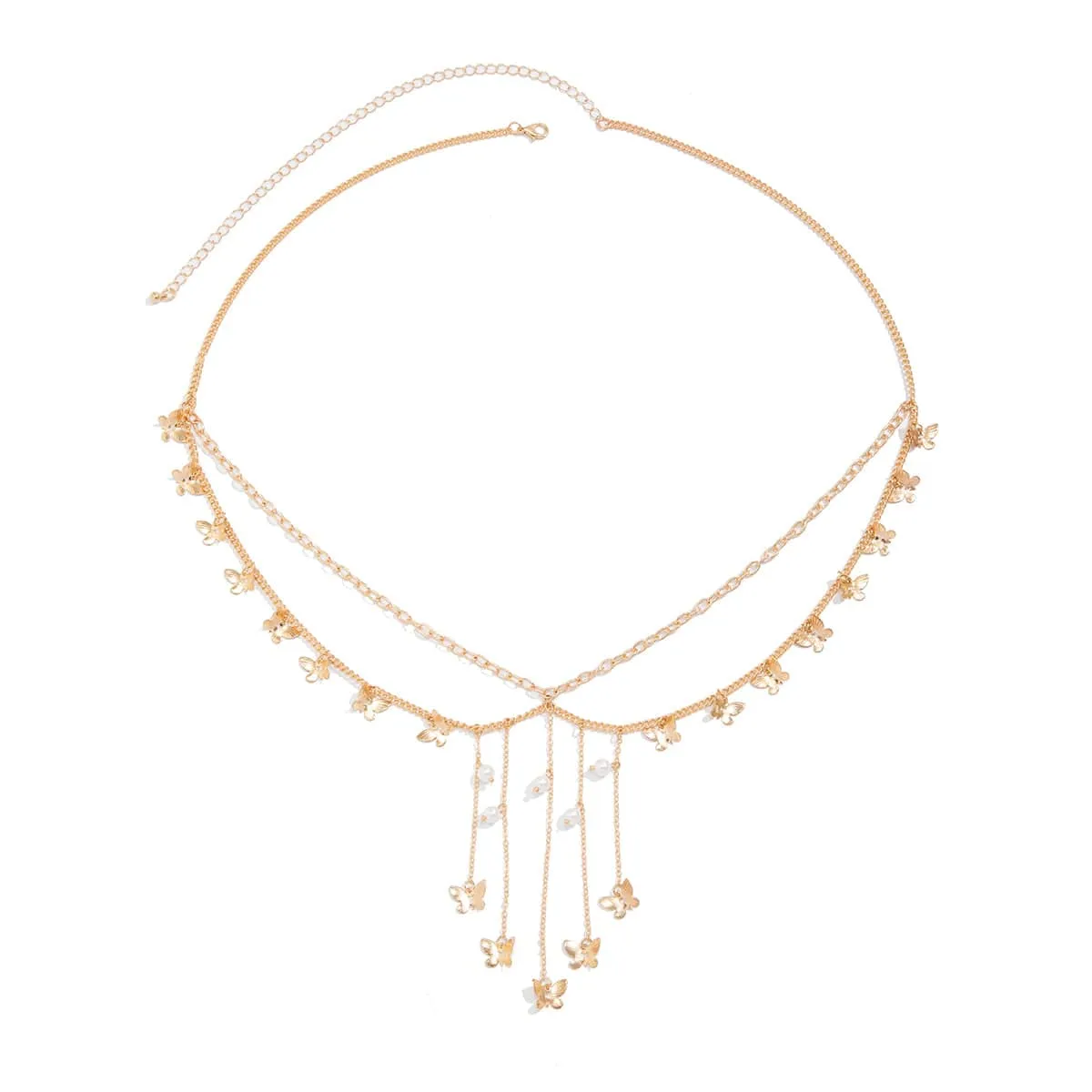 Boho Trendy Layered Butterfly Pearl Tassel Belly Chain