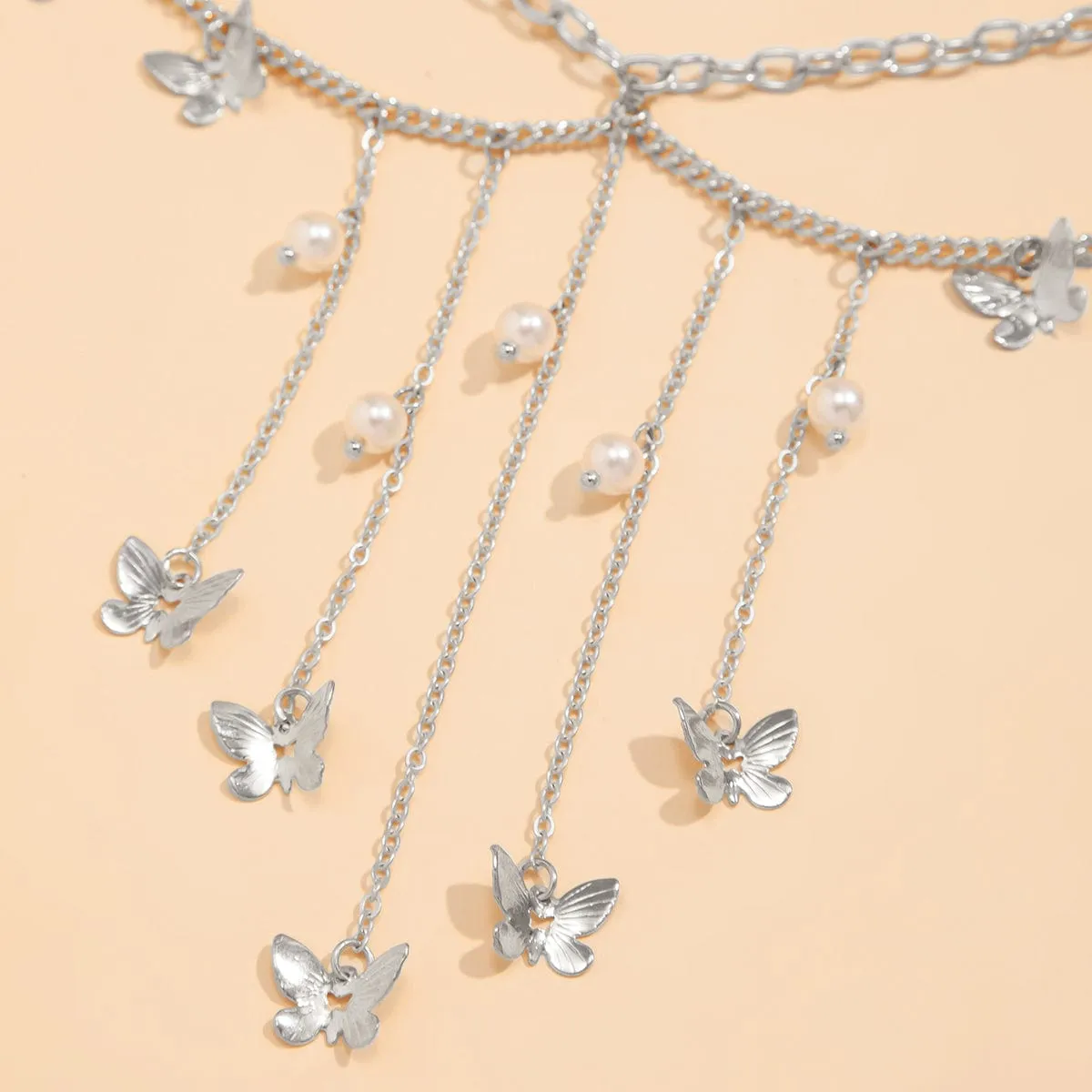 Boho Trendy Layered Butterfly Pearl Tassel Belly Chain