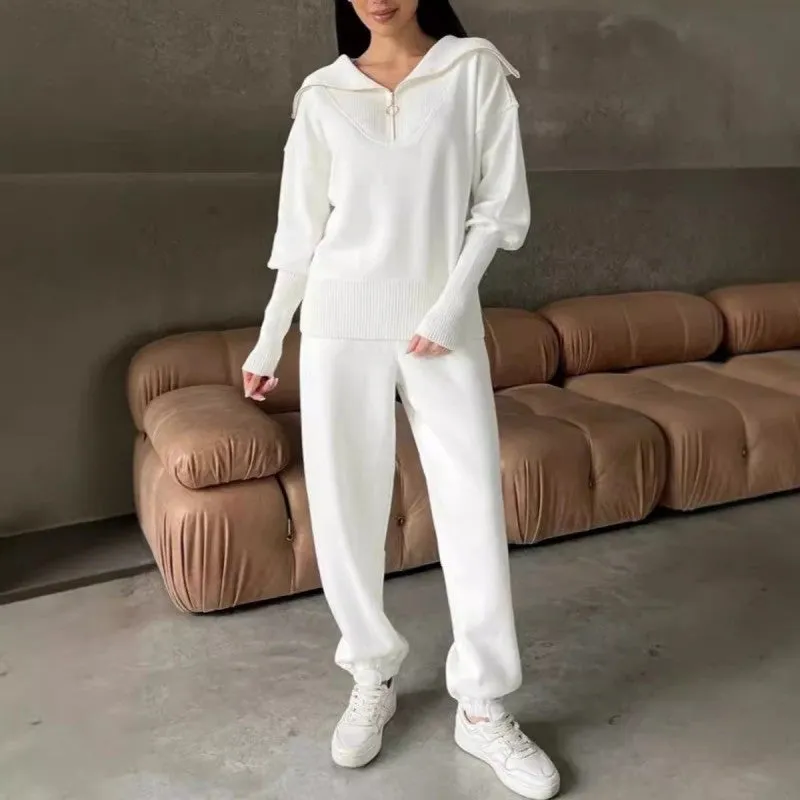 Boutique-Sports two-piece set-half zipper lapel top & jogging pants