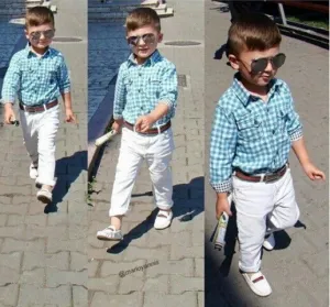 boys clothes set kids loose-fitting cotton plaid shirt  pants  belt 3 pcs minion kids clothing set