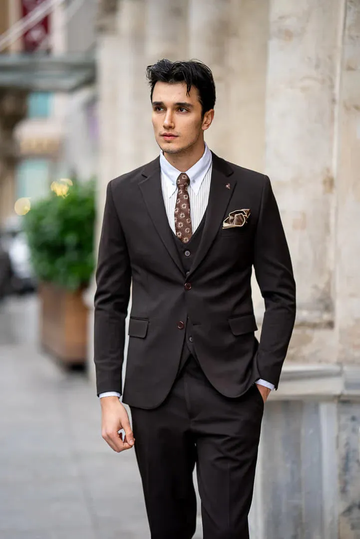 Brabion Brown Slim Fit Men's Suit