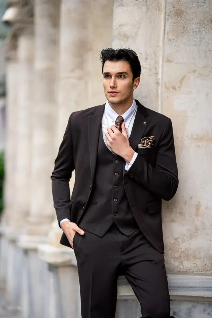 Brabion Brown Slim Fit Men's Suit