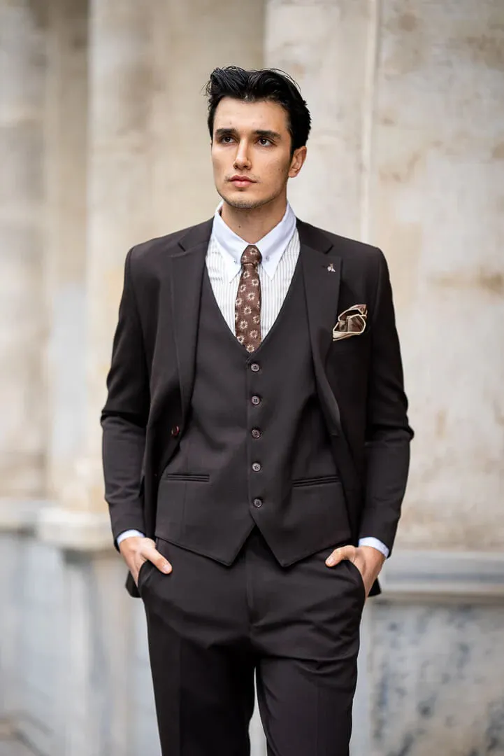 Brabion Brown Slim Fit Men's Suit