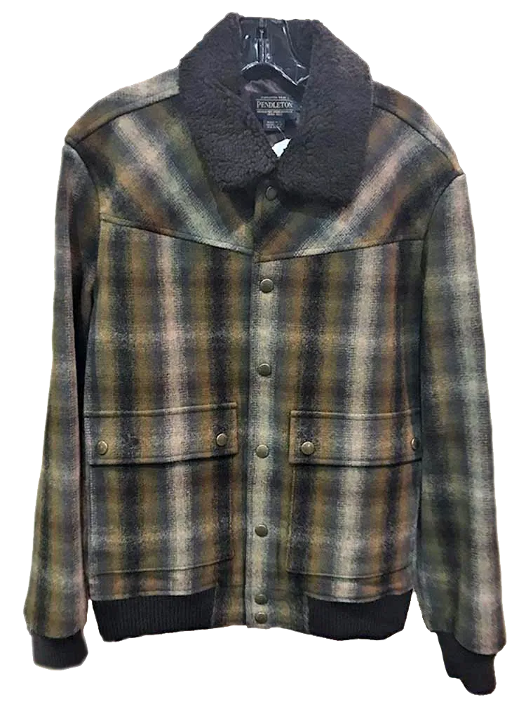 Brown   Olive Plaid Wool Coat by Pendleton
