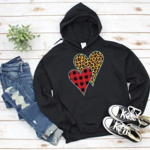 Buffalo Plaid & Leopard Print Heart Hoodie – Perfect for Valentine’s Day and Cozy Everyday Wear!
