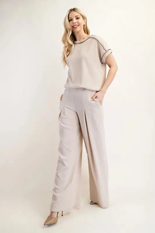 Celeste Textured Wide-Leg Pants with Pockets