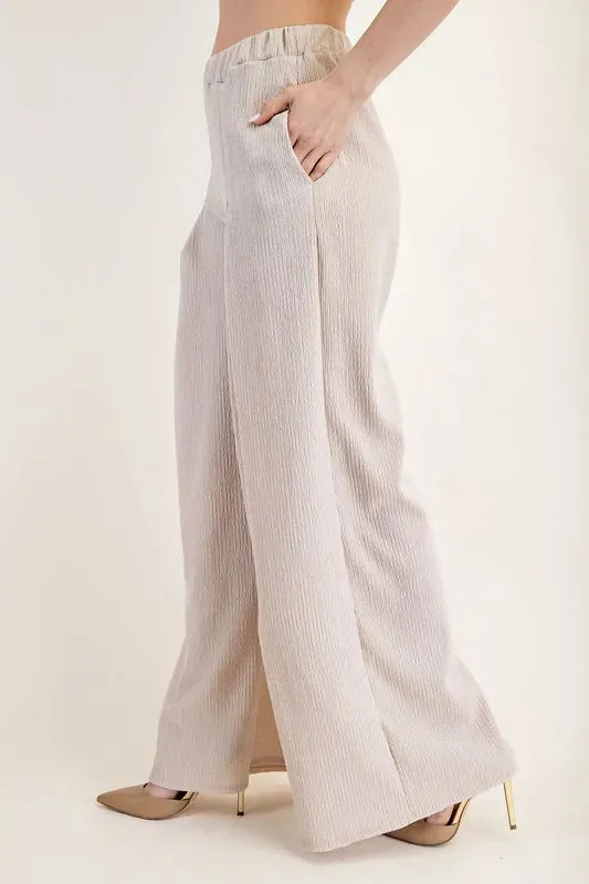 Celeste Textured Wide-Leg Pants with Pockets