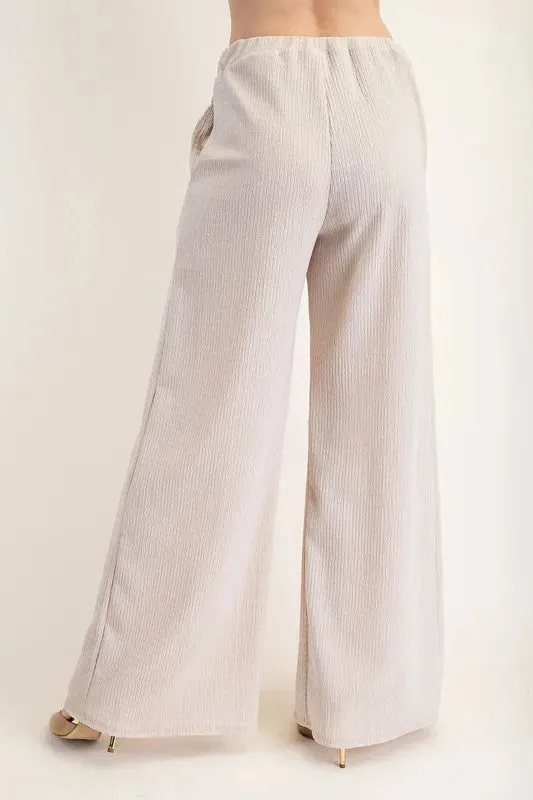 Celeste Textured Wide-Leg Pants with Pockets