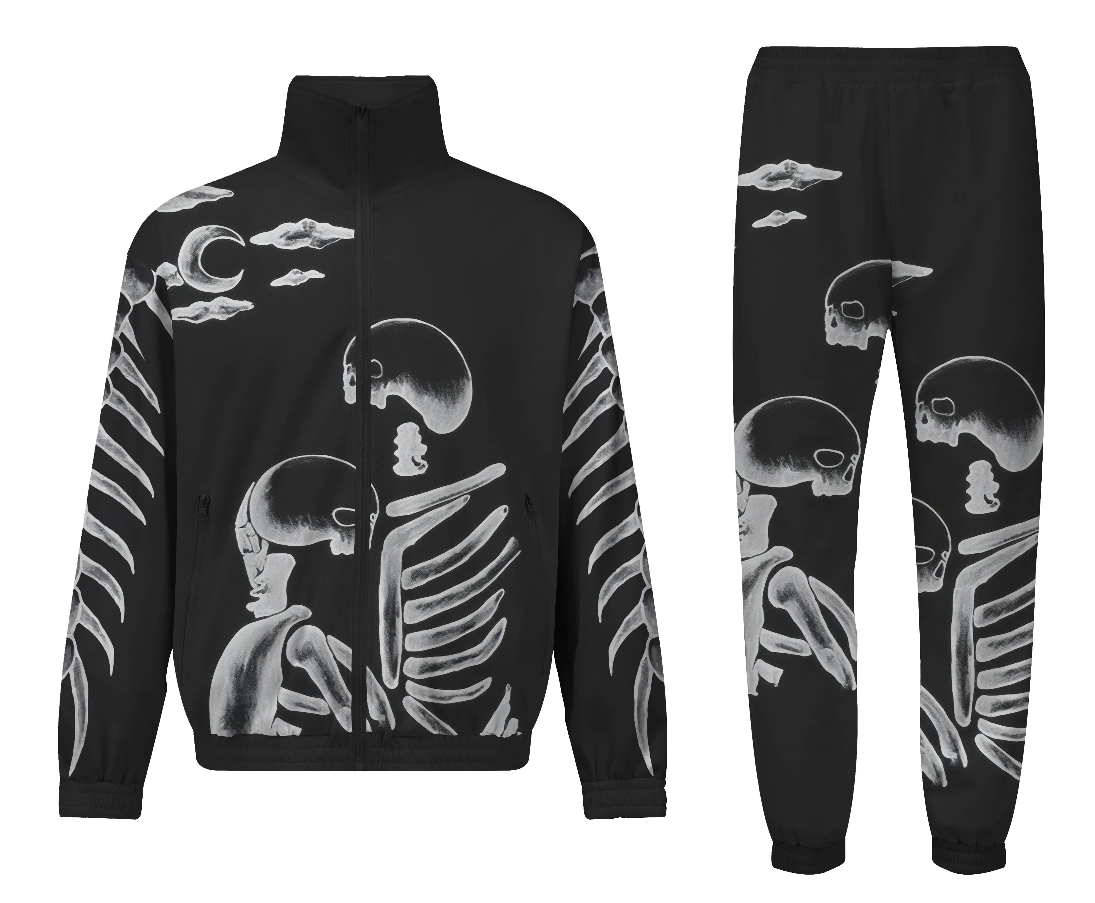 Centipede Skull Print Elastic Waist Sports Sweatshirt Pants