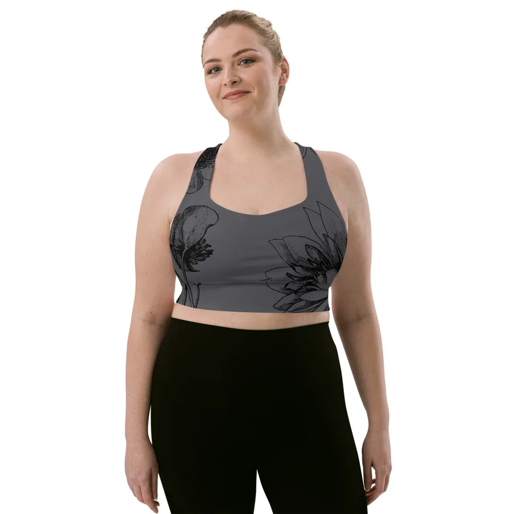 Charcoal Floral Sports bra