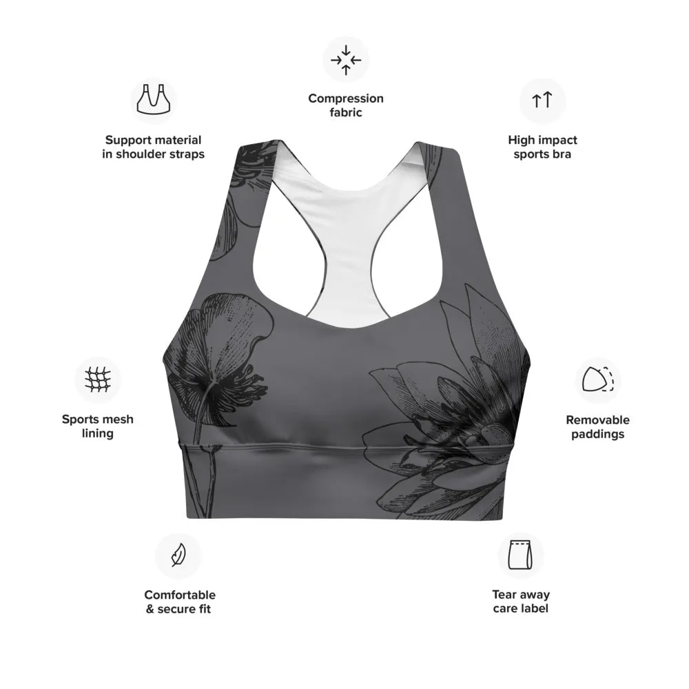 Charcoal Floral Sports bra