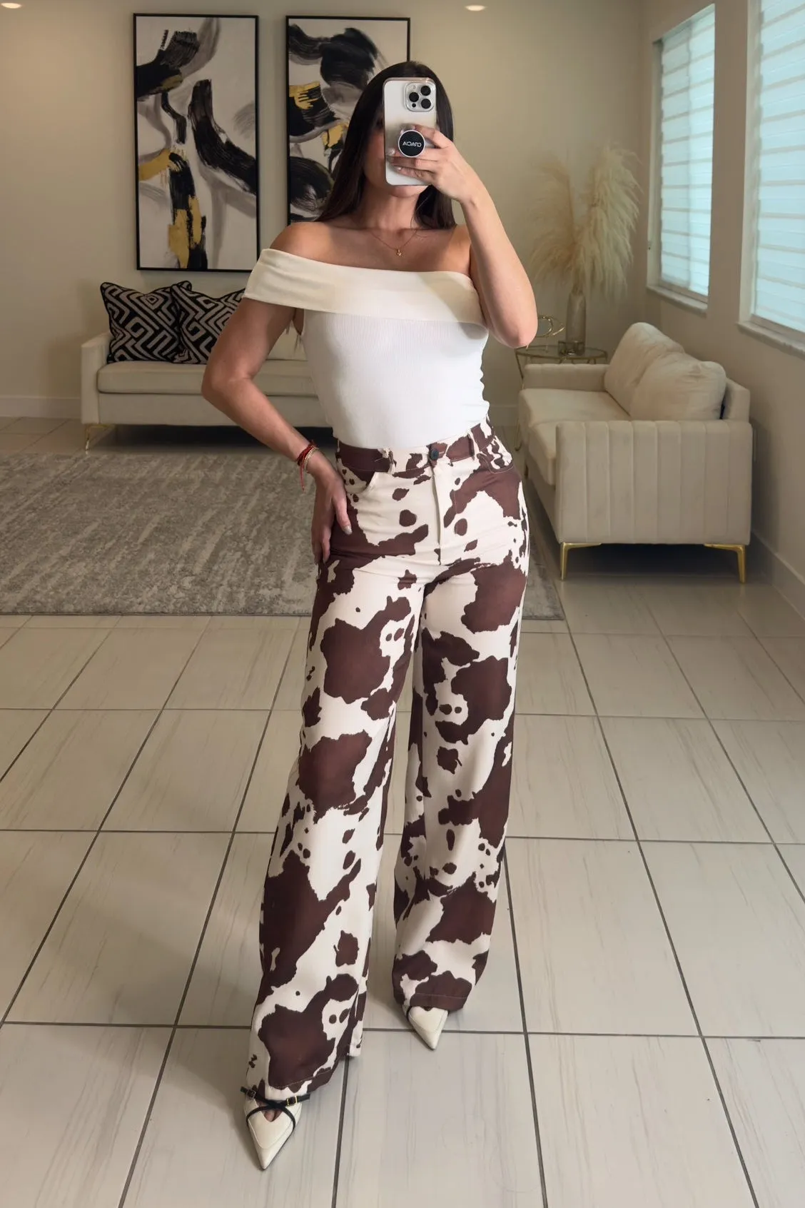 Charm of Cow Print Pants