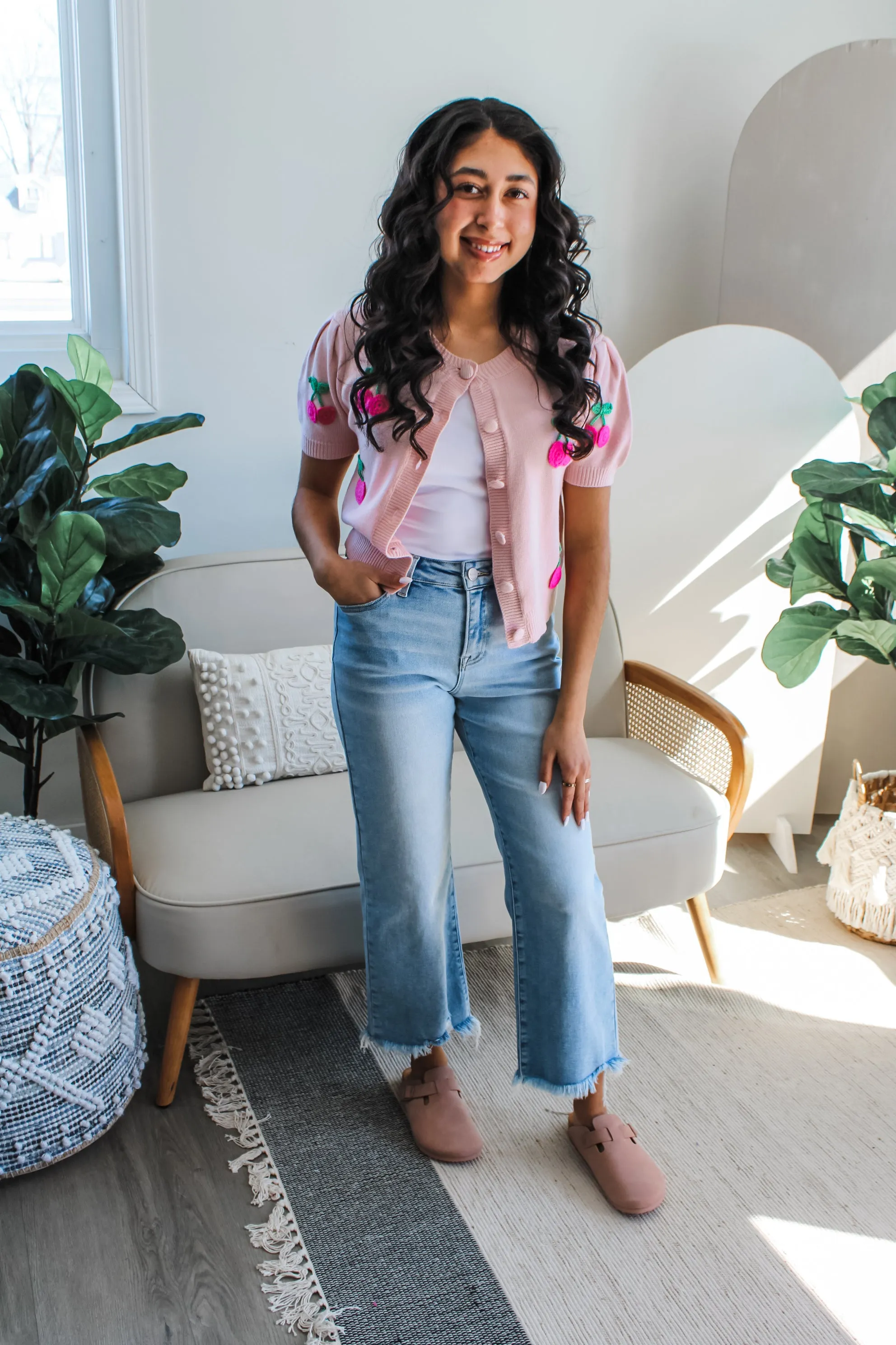 Cherry On Top Embroidered Cardigan • Pink