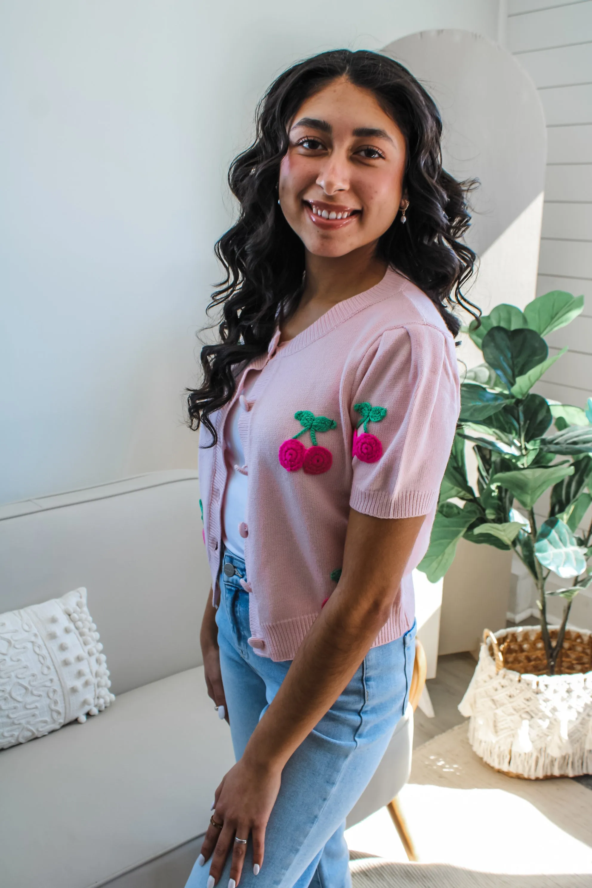 Cherry On Top Embroidered Cardigan • Pink