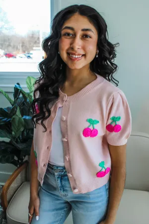 Cherry On Top Embroidered Cardigan • Pink