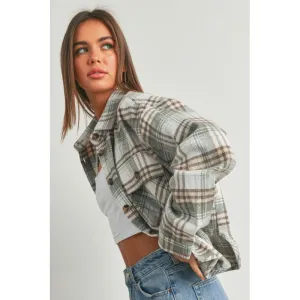 Chic & Style Plaid Crop Shacket - Sage